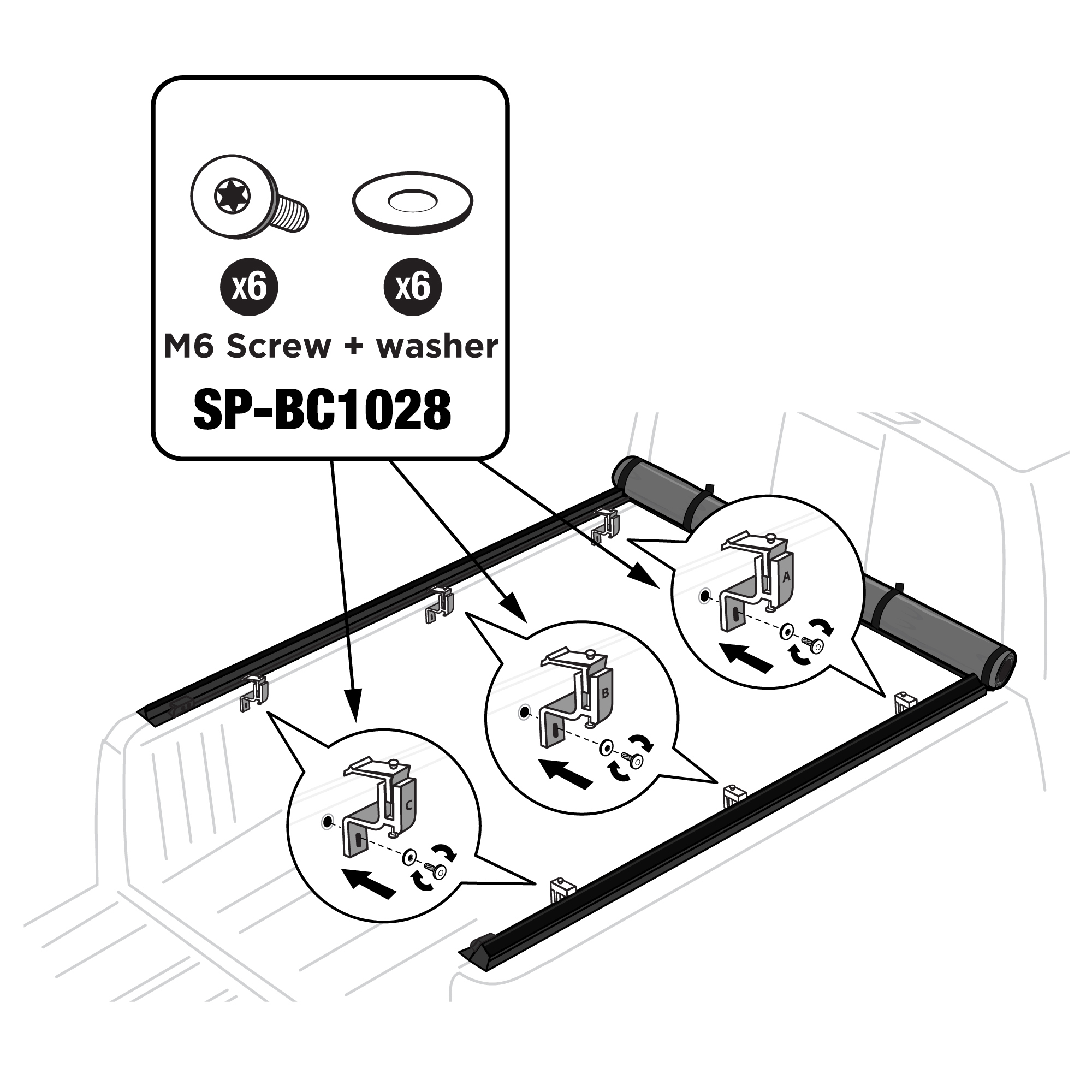 For TG-BC1H9065 (Honda Ridgeline) Only - Screws and Washers Set | 6 Sets | SP-BC1028