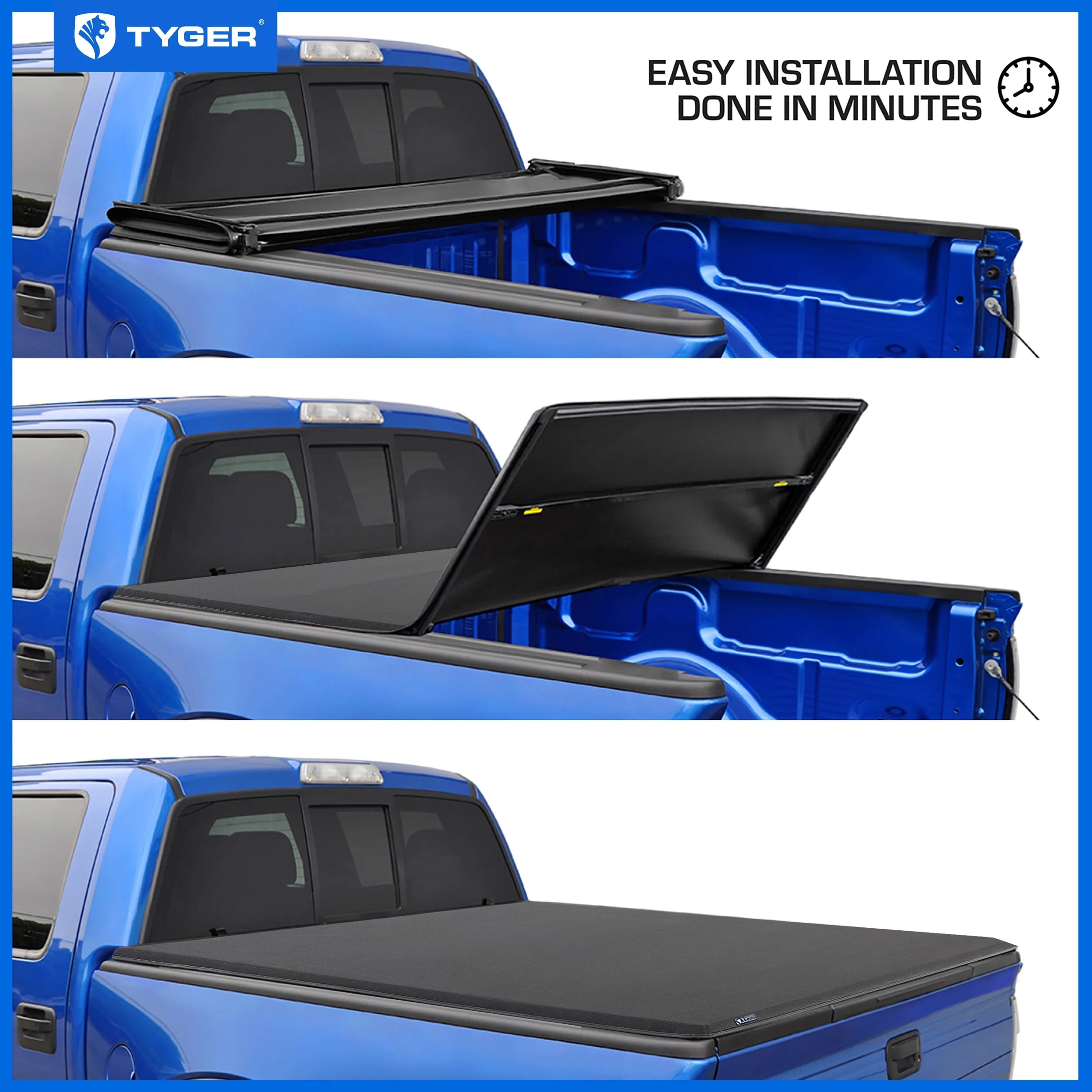 TYGER T3X Soft Tri-Fold in Fabric fit 2024-2025 Ford Ranger | 5' Bed