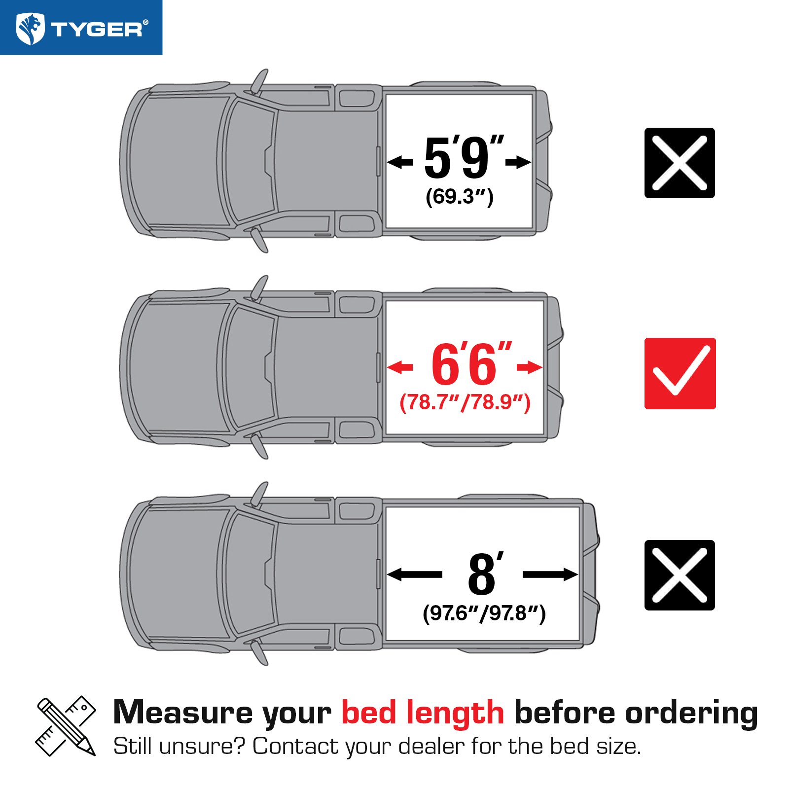 TYGER T1 Soft Roll-up fit 07-13 Silverado/Sierra 1500; 07-14 2500 3500HD | 6'7