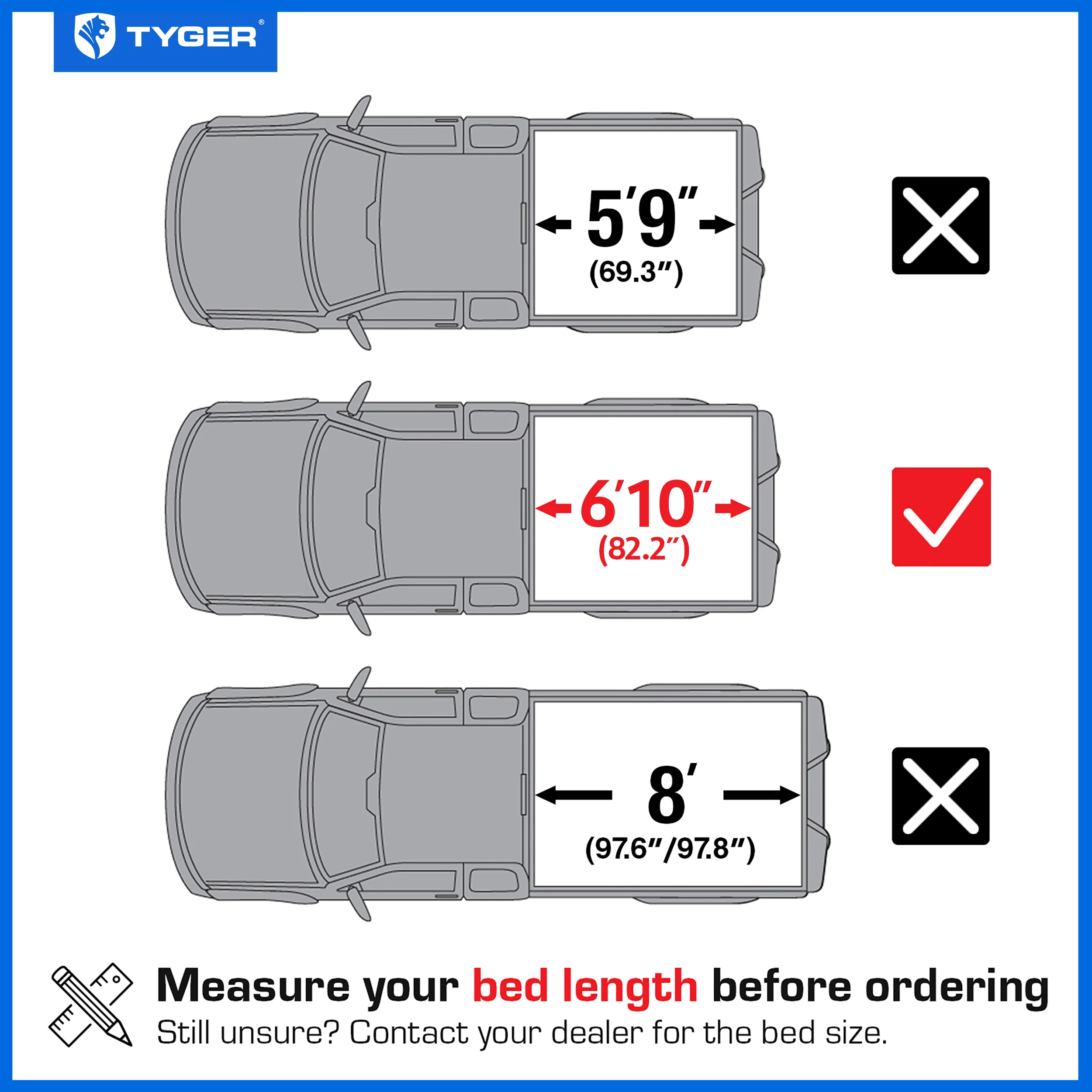 TYGER T1X Soft Roll-Up in Fabric fit 2020-2026 Chevy Silverado GMC Sierra 2500 3500HD | 6'10