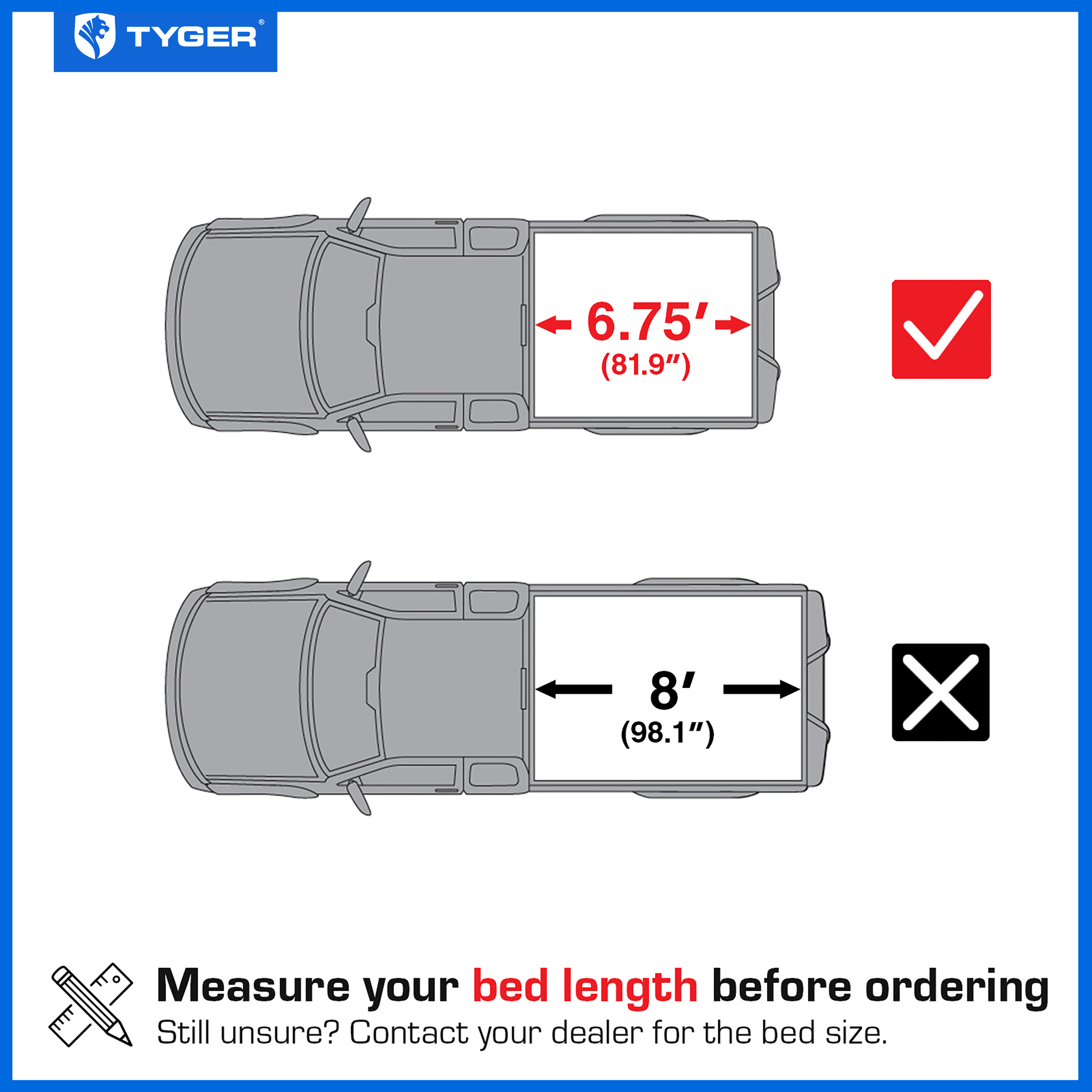 TYGER T1X Soft Roll-Up in Fabric fit 2017-2026 Ford F-250 F-350 Super Duty | 6.75' Bed