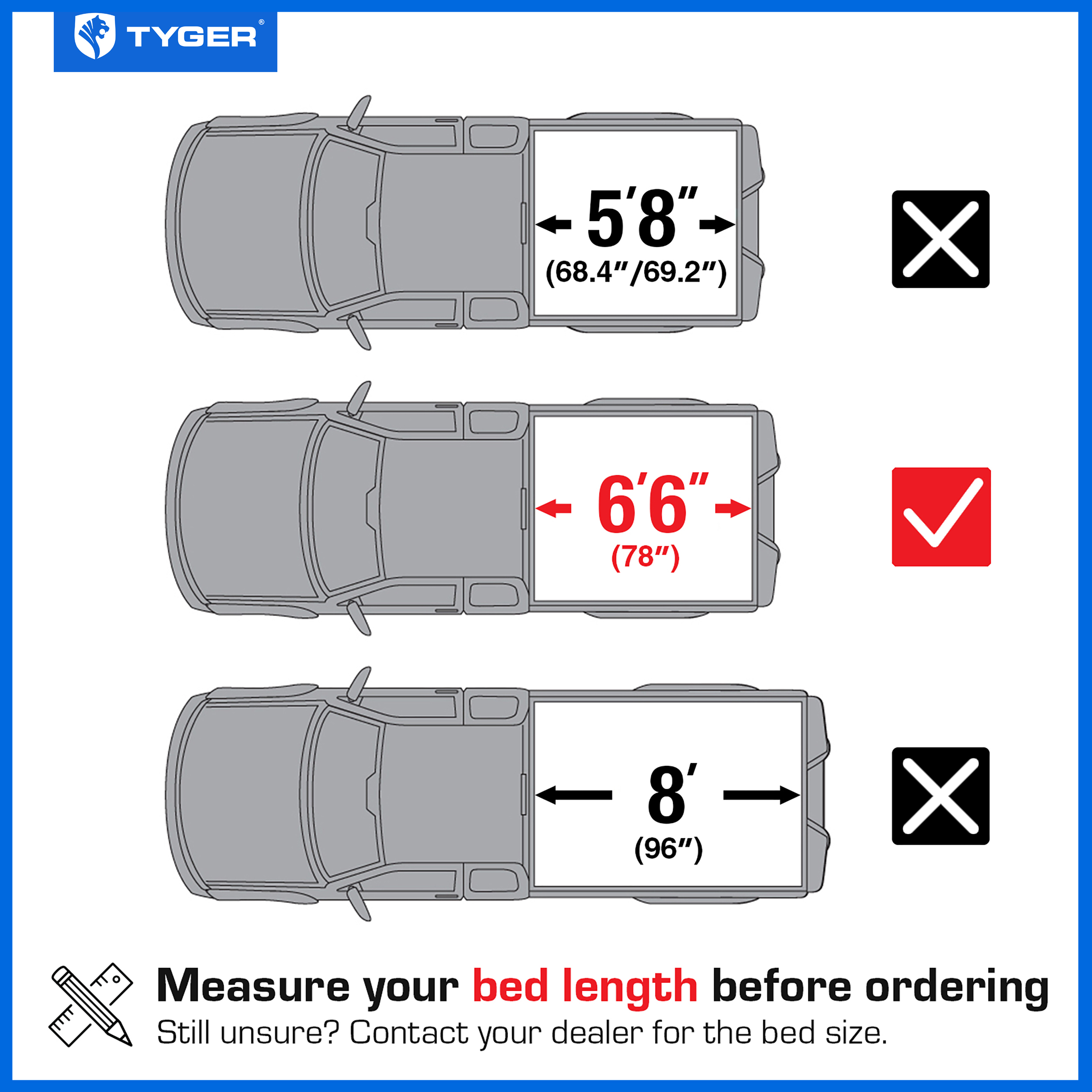 TYGER T2 Low Profile Soft Roll-up fit 14-18 Silverado/Sierra 1500; 15-19 2500 3500HD | 6'7