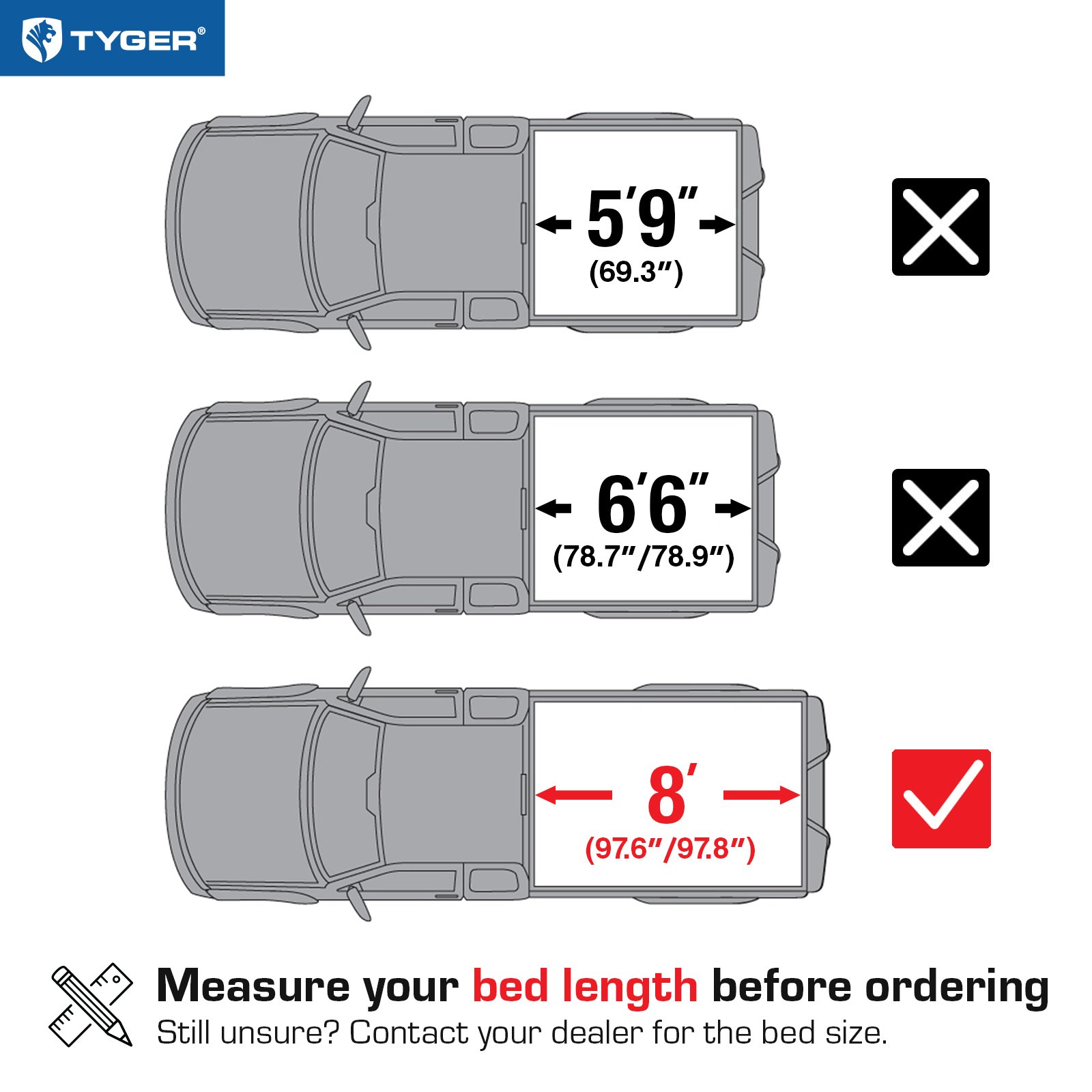 TYGER T3 Soft Tri-fold fit 07-13 Silverado/Sierra 1500; 07-14 2500 3500HD | 8' Bed