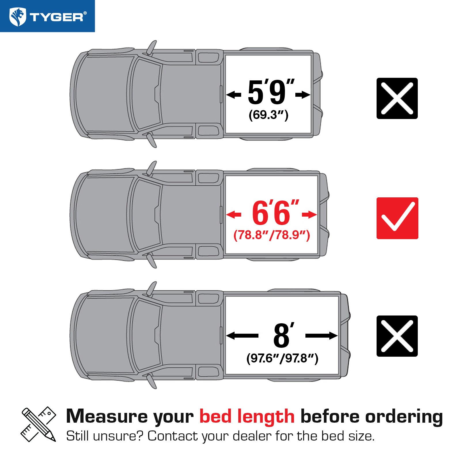 TYGER T3 Soft Tri-fold fit 14-18 Silverado/Sierra 1500; 15-19 2500 3500HD | 6'7