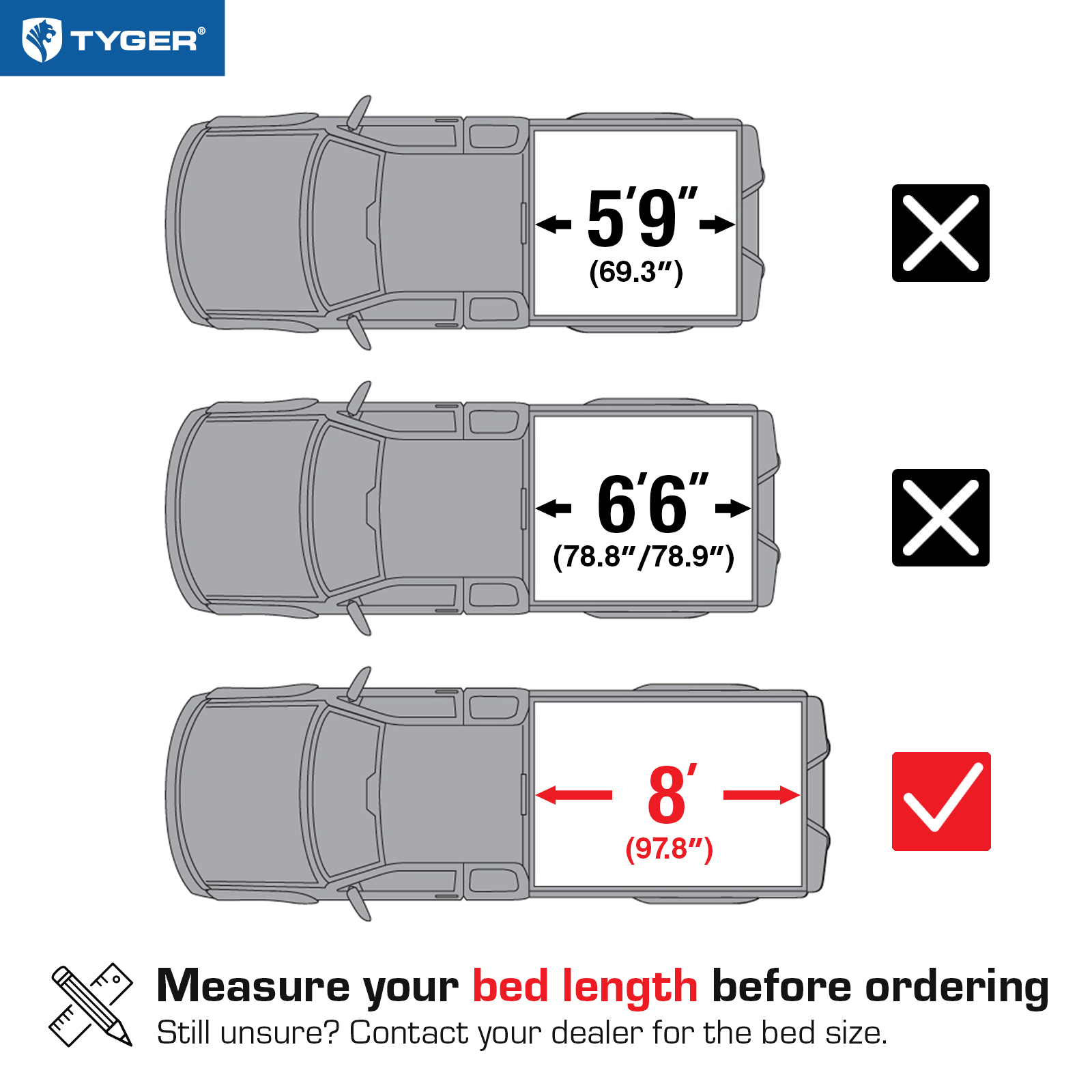 TYGER T3 Soft Tri-fold fit 14-18 Silverado/Sierra 1500; 15-19 2500 3500HD | 8' Bed