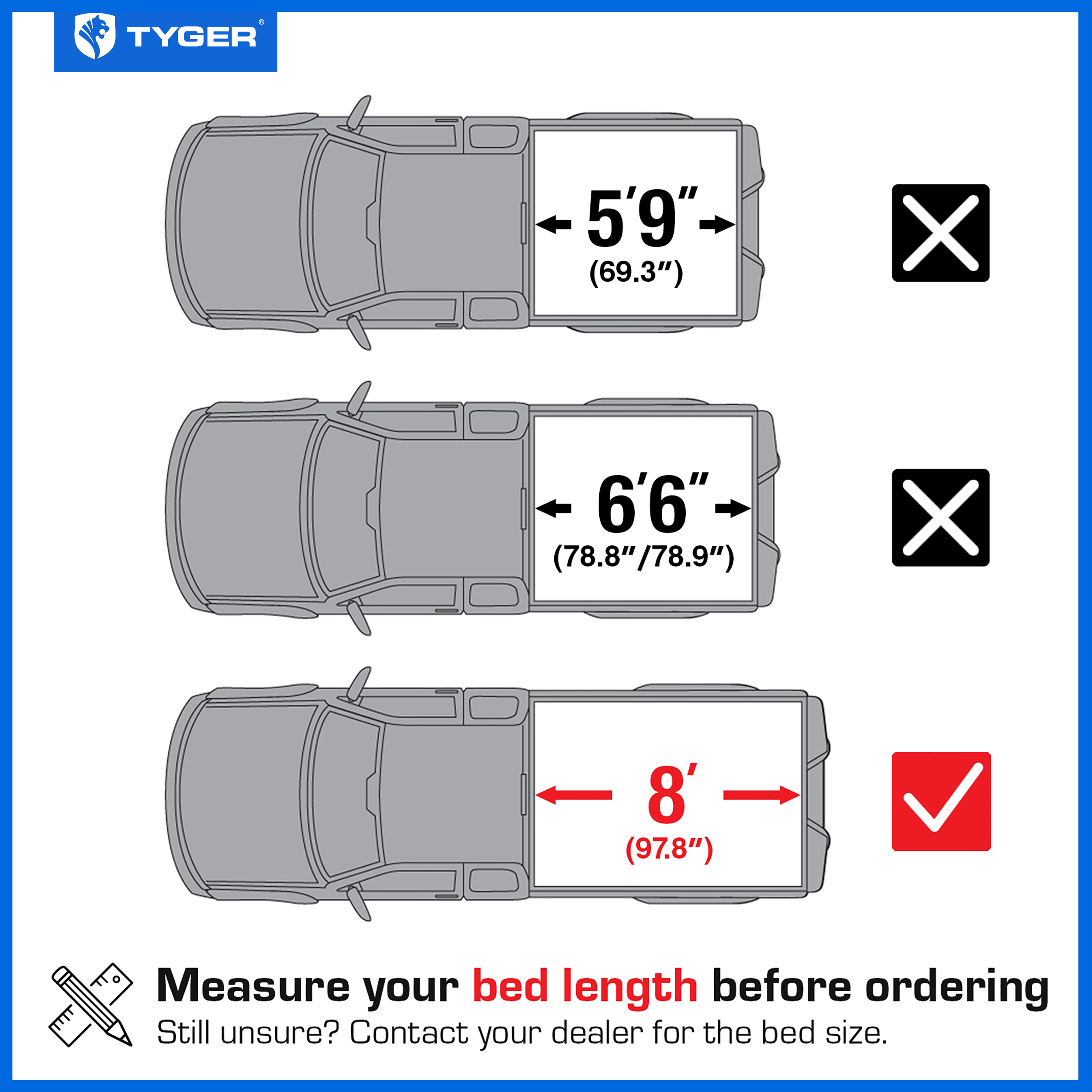 TYGER T3X Soft Tri-Fold in Fabric fit 14-18 Silverado/Sierra 1500; 15-19 2500 3500HD | 8' Bed