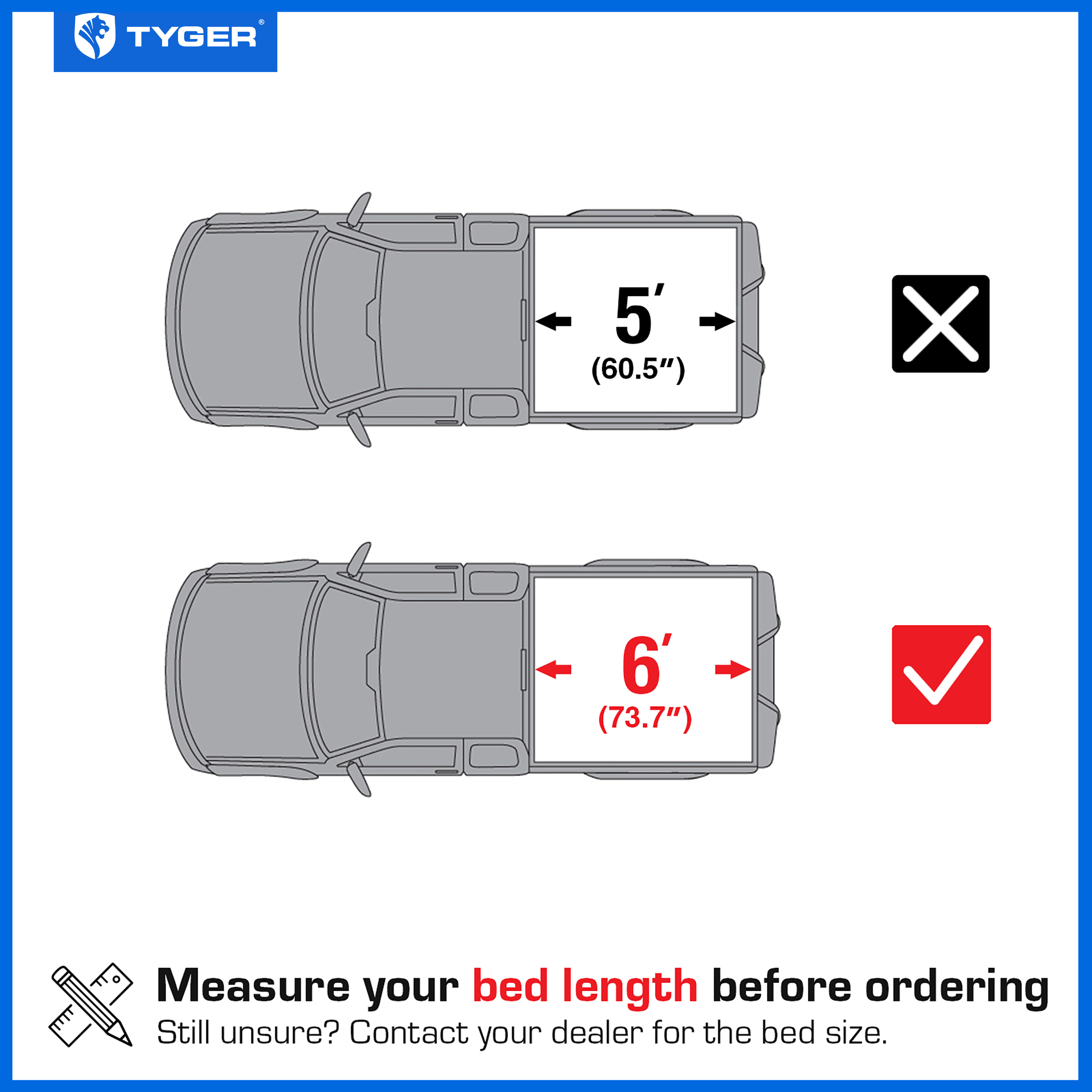 TYGER T3X Soft Tri-Fold in Fabric fit 24-26 Tacoma | 6' Bed