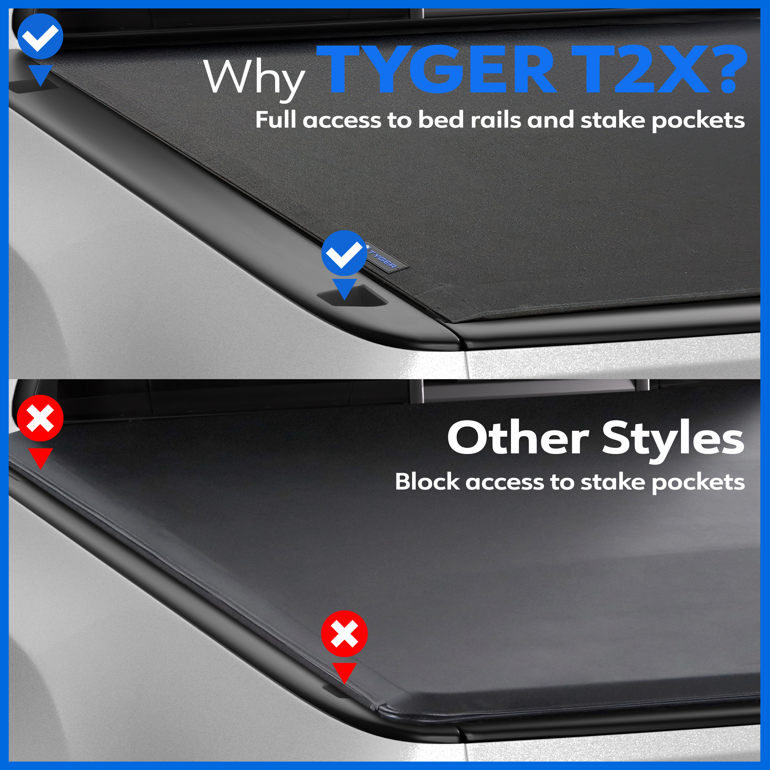 TYGER T2X Low Profile Soft Roll-up in Fabric fit 2017-2025 Ford F-250 F-350 Super Duty | 6.75' Bed