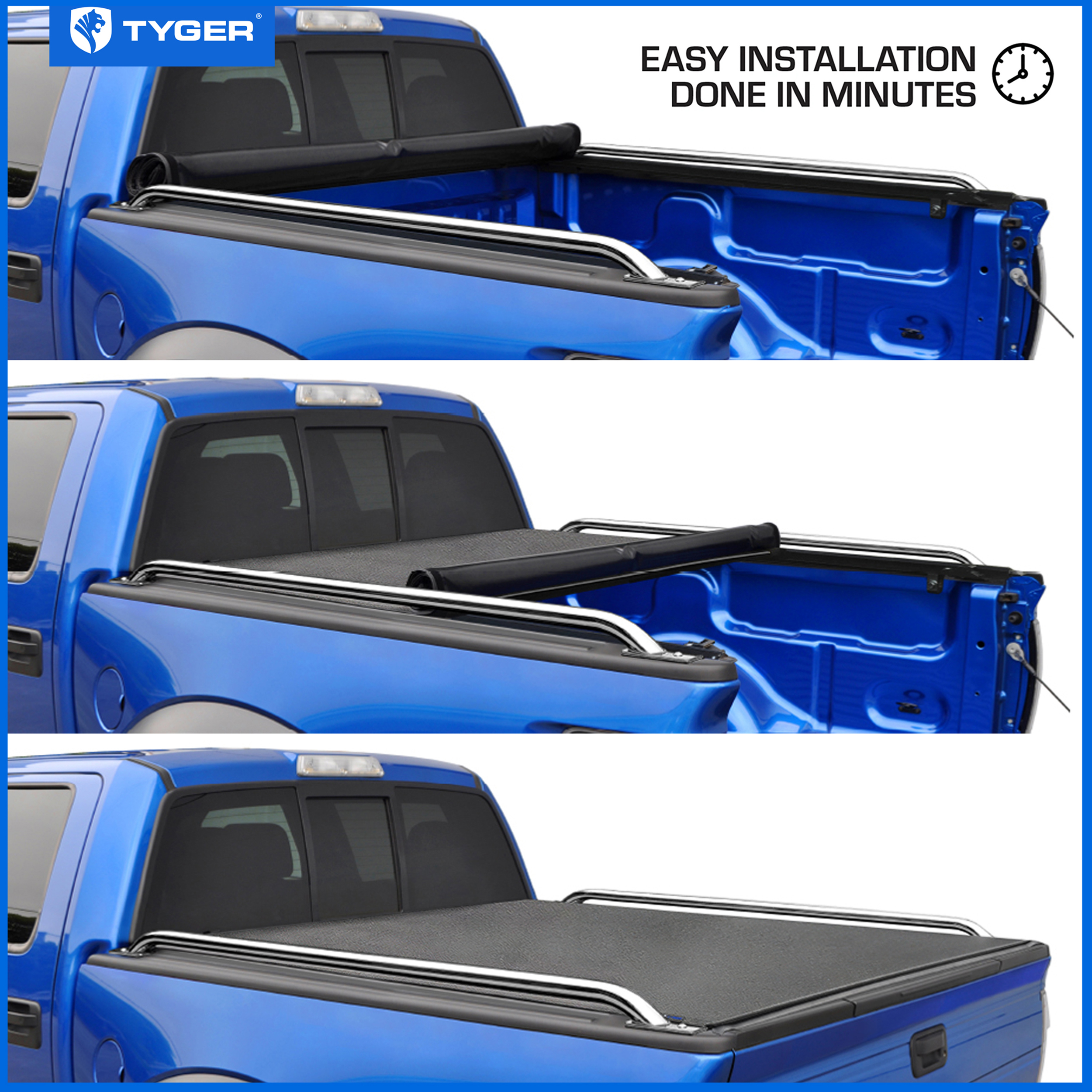 TYGER T2X Low Profile Soft Roll-up in Fabric fit 2017-2025 Ford F-250 F-350 Super Duty | 6.75' Bed