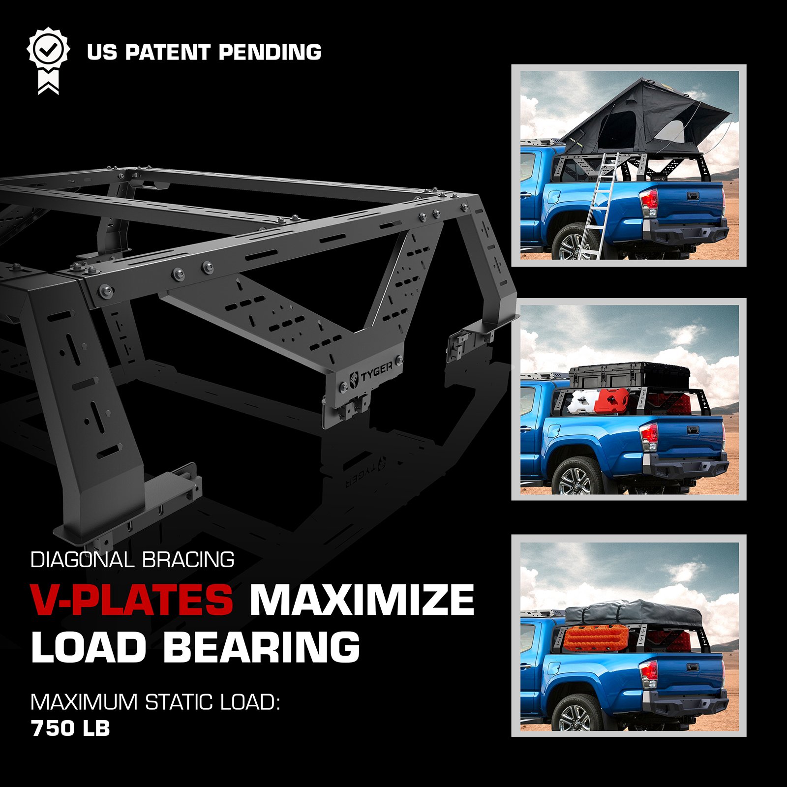 Plate Style Overland Bed Rack Fits Full-Size Pickup trucks (See Image for Fitment) | TG-BK2U55637