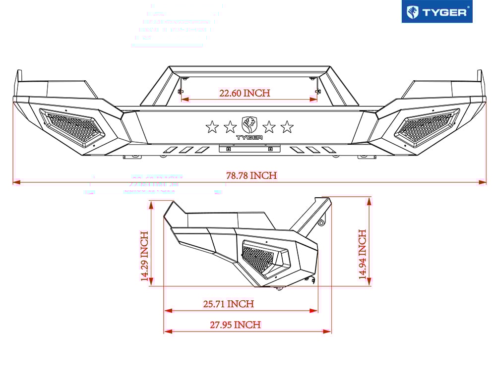 TYGER FURY Front Bumper Fit 2013-2018 Ram 1500; 2019-2024 Classic | Textured Black