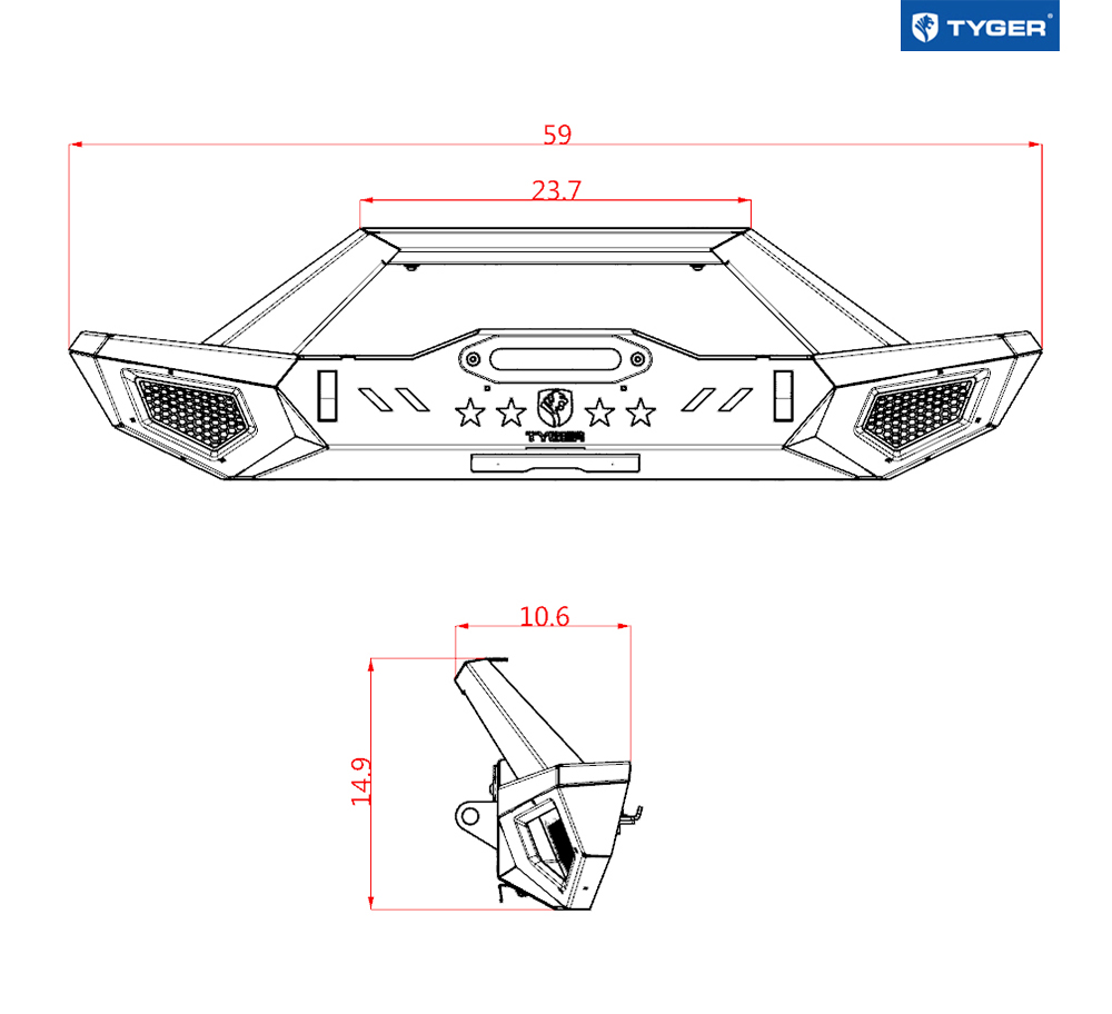 TYGER FURY Front Bumper Fit 1987-2006 Wrangler TJ/YJ | Textured Black TG-BP6J85368