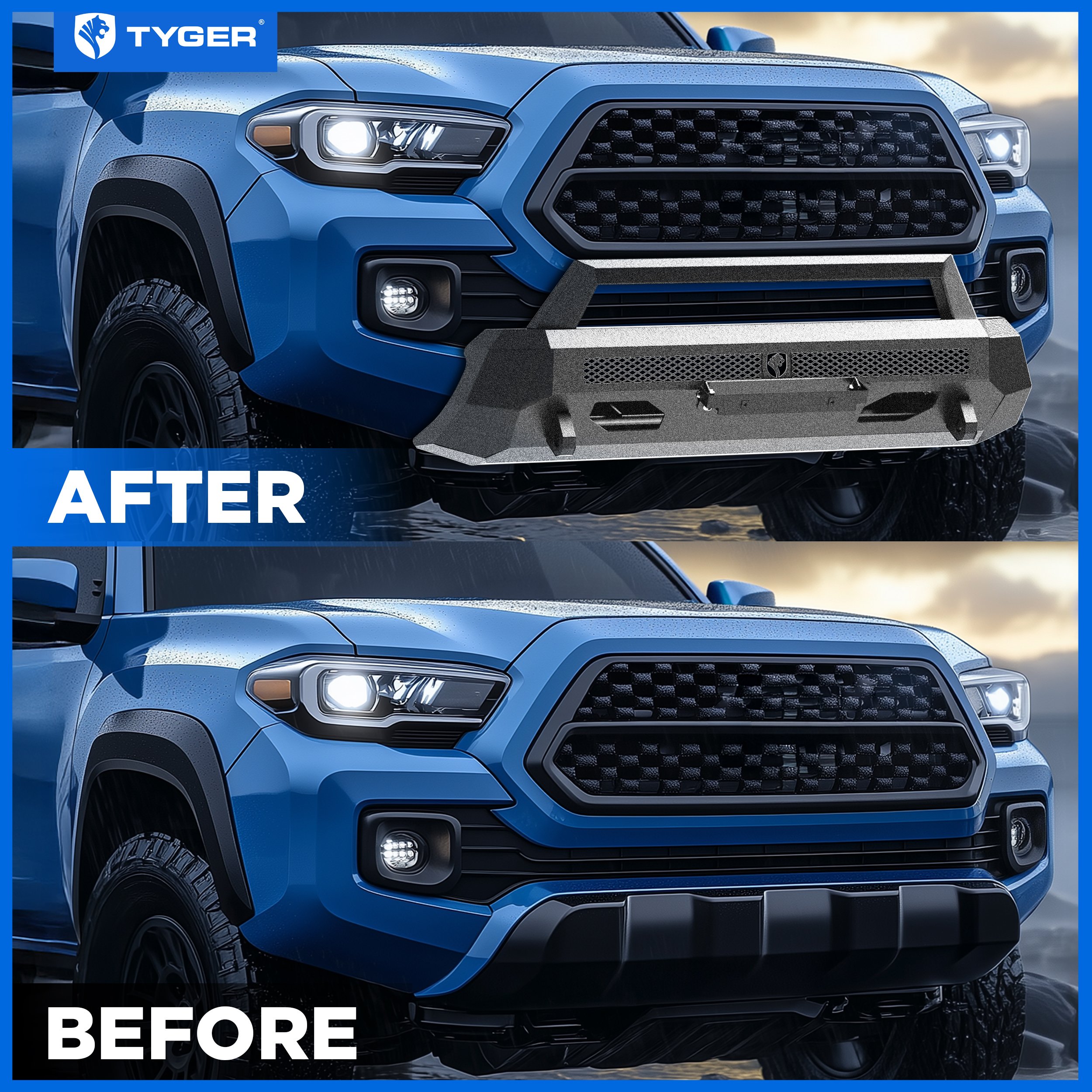 TYGER FURY Center Bumper Guard Fit 2016-2023 Toyota Tacoma | Textured Black TG-BP7T20567