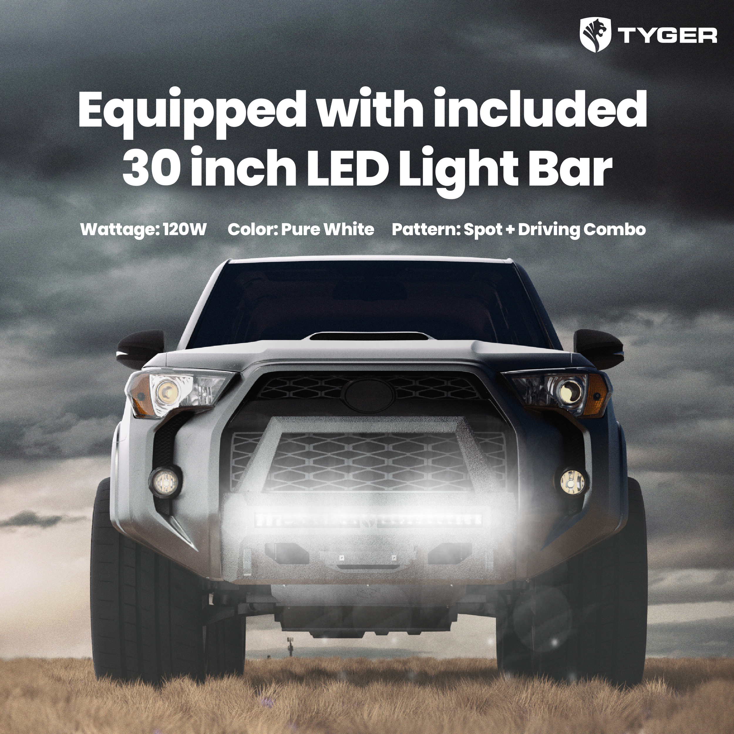 TYGER FURY Center Bumper Guard with Light Fit 2014-2024 Toyota 4Runner | Textured Black TG-BP7T32428