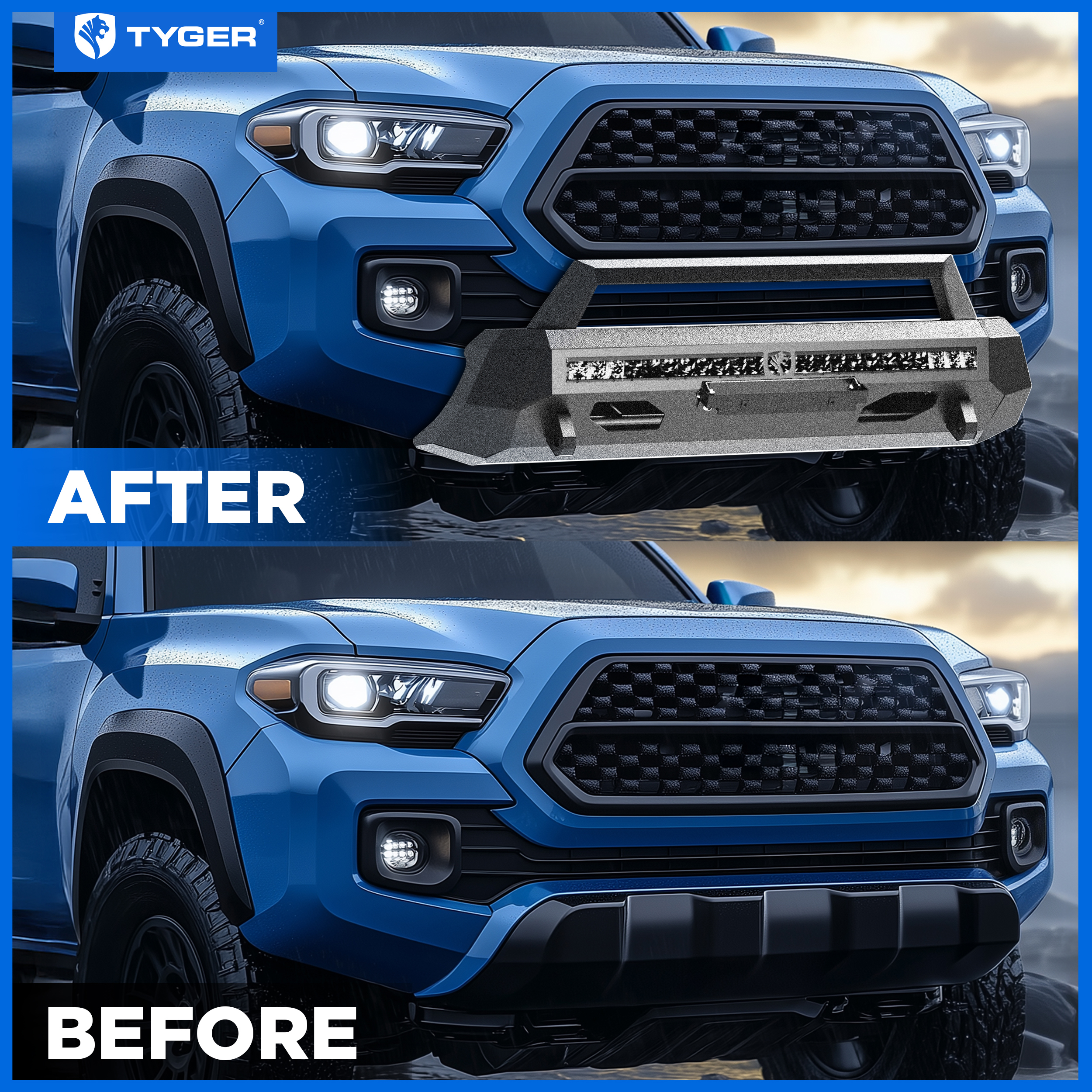 TYGER FURY Center Bumper Guard with Light Fit 2016-2023 Toyota Tacoma | Textured Black TG-BP7T32577