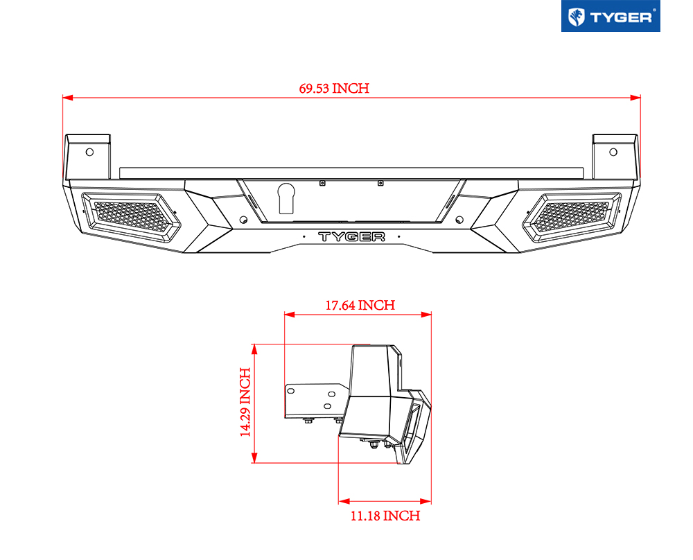 TYGER FURY Rear Bumper Fit 2016-2023 Tacoma | Textured Black TG-BP9T80198