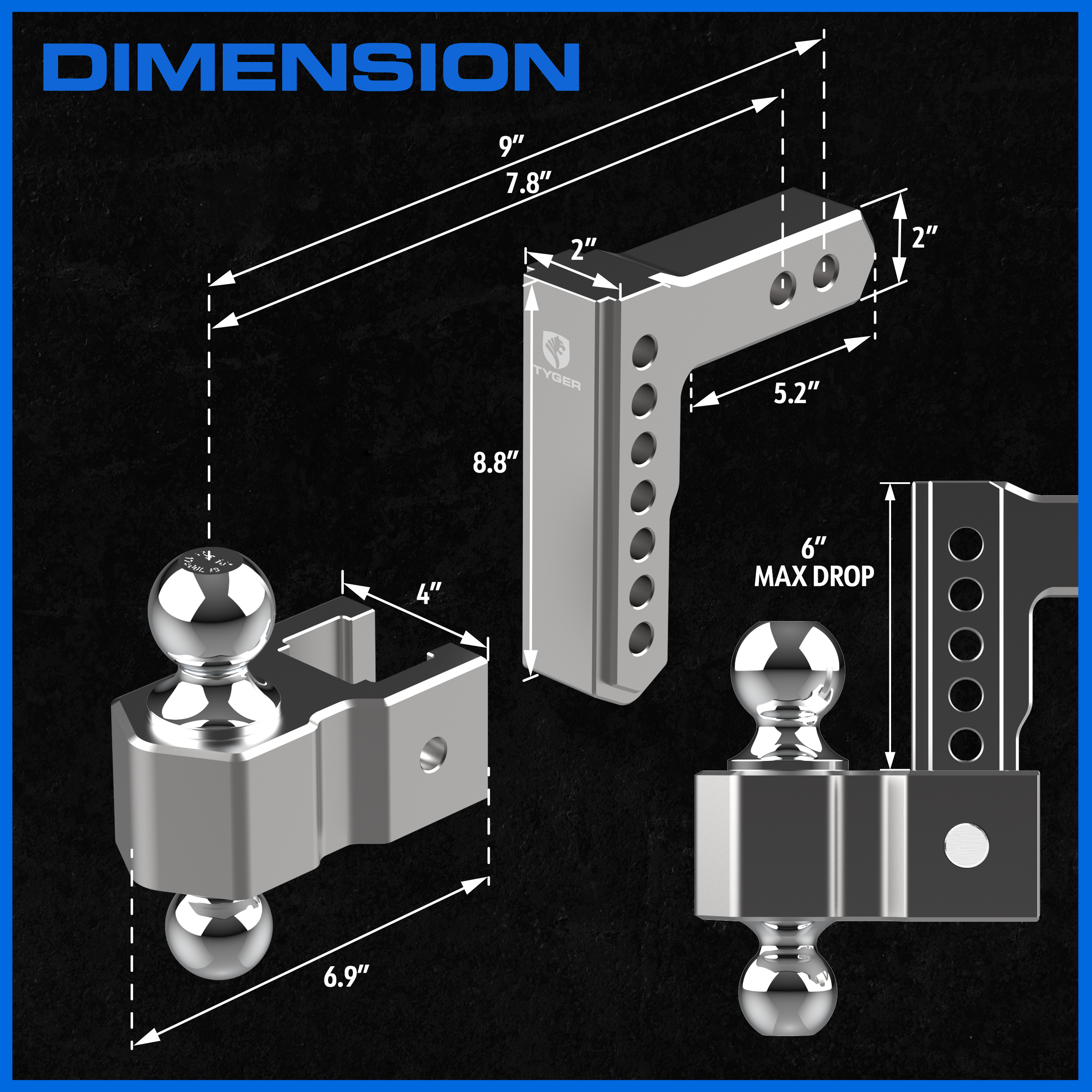 Adjustable Drop Hitch Dual-Ball Mount with 2