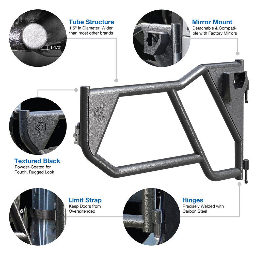 Tubular Doors Fit 2018-2023 Wrangler JL (NOT JK) 2-Doors with Mirror Mount | Front Only TG-DR2J62868