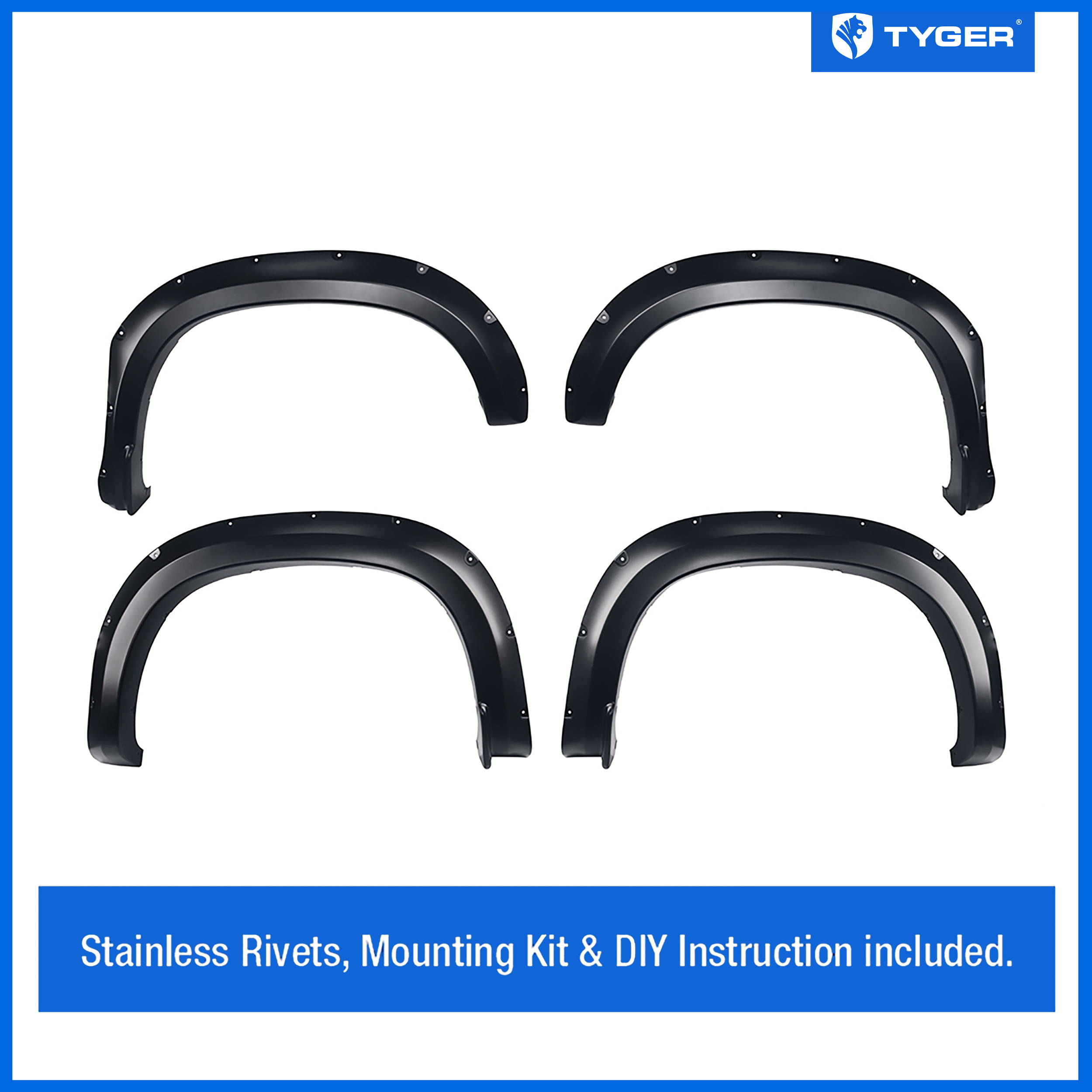 Bolt-Riveted Style 4PC fit 19-21 Silverado 1500 | Paintable Smooth Textured
