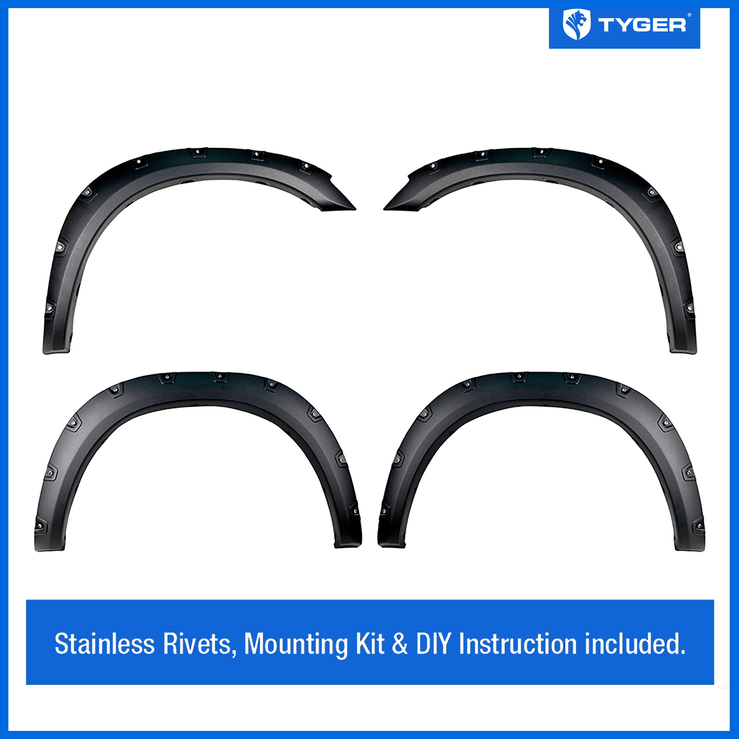 Bolt-Riveted Style 4PC fit 2010-2018 Dodge Ram 2500 3500 Rough Textured
