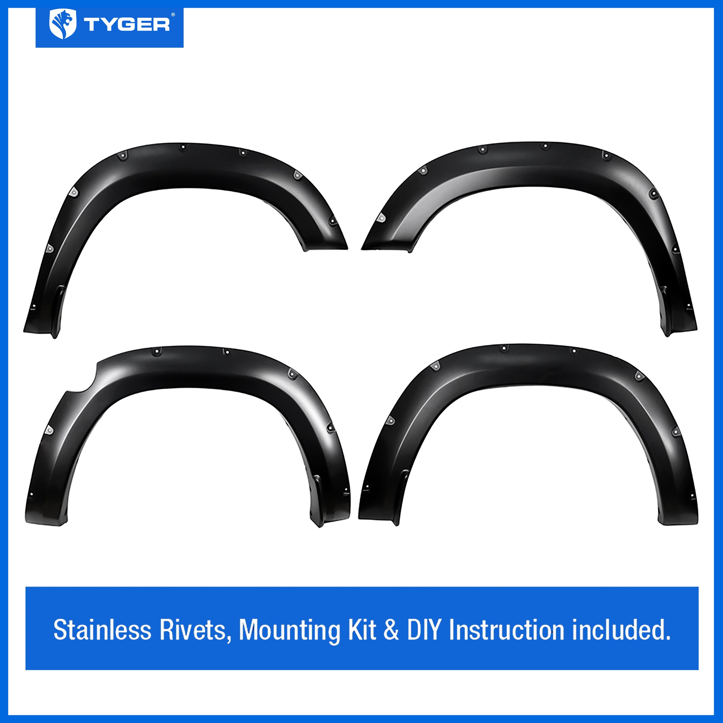 Bolt-Riveted Style 4PC fit 19-24 Ram 1500 | Paintable Smooth Textured