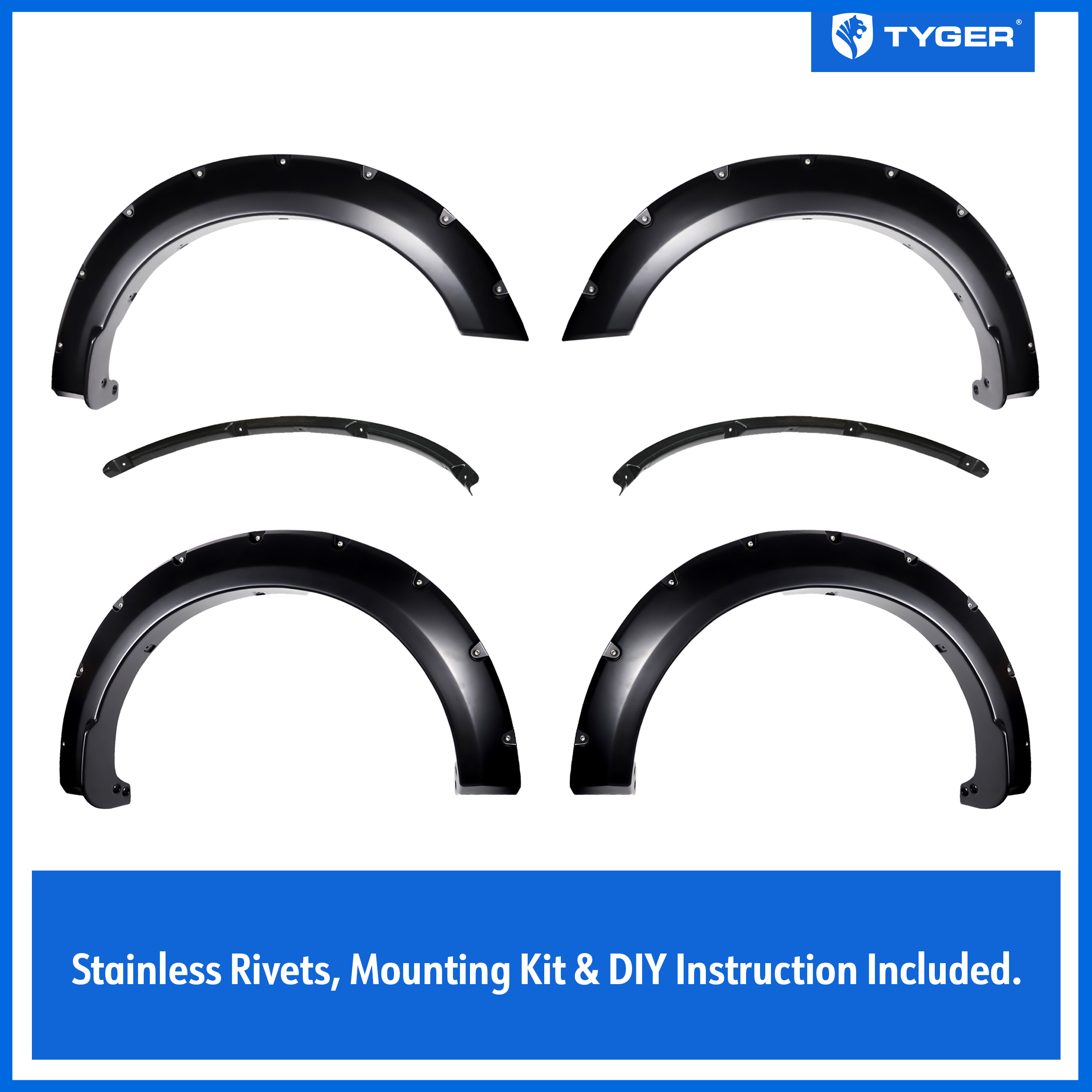 Bolt-Riveted Style 4PC fit 2021-2024 Ford F-150 | Paintable Smooth Textured
