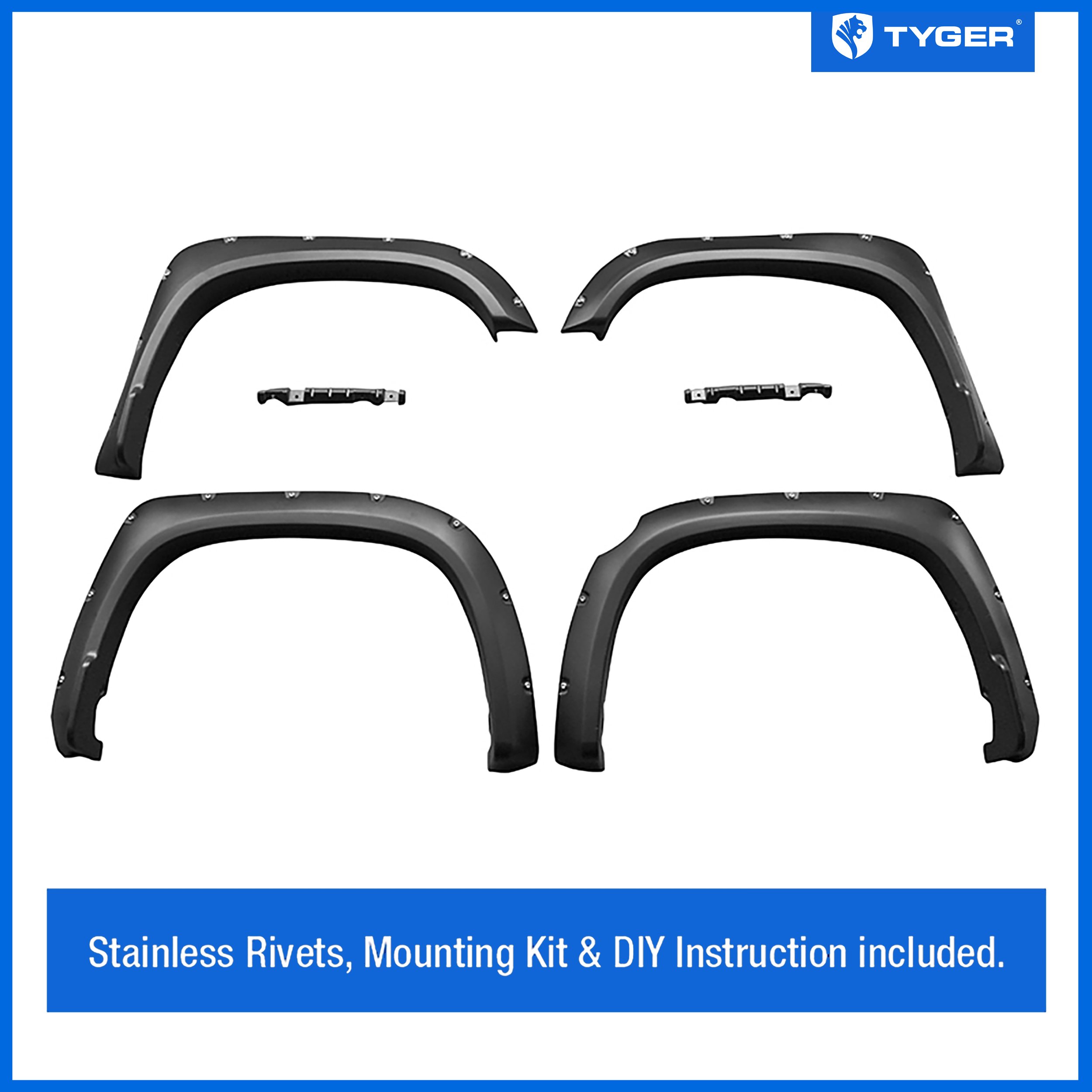 Bolt-Riveted Style 4PC fit 2014-2021 Toyota Tundra | Paintable Smooth Textured