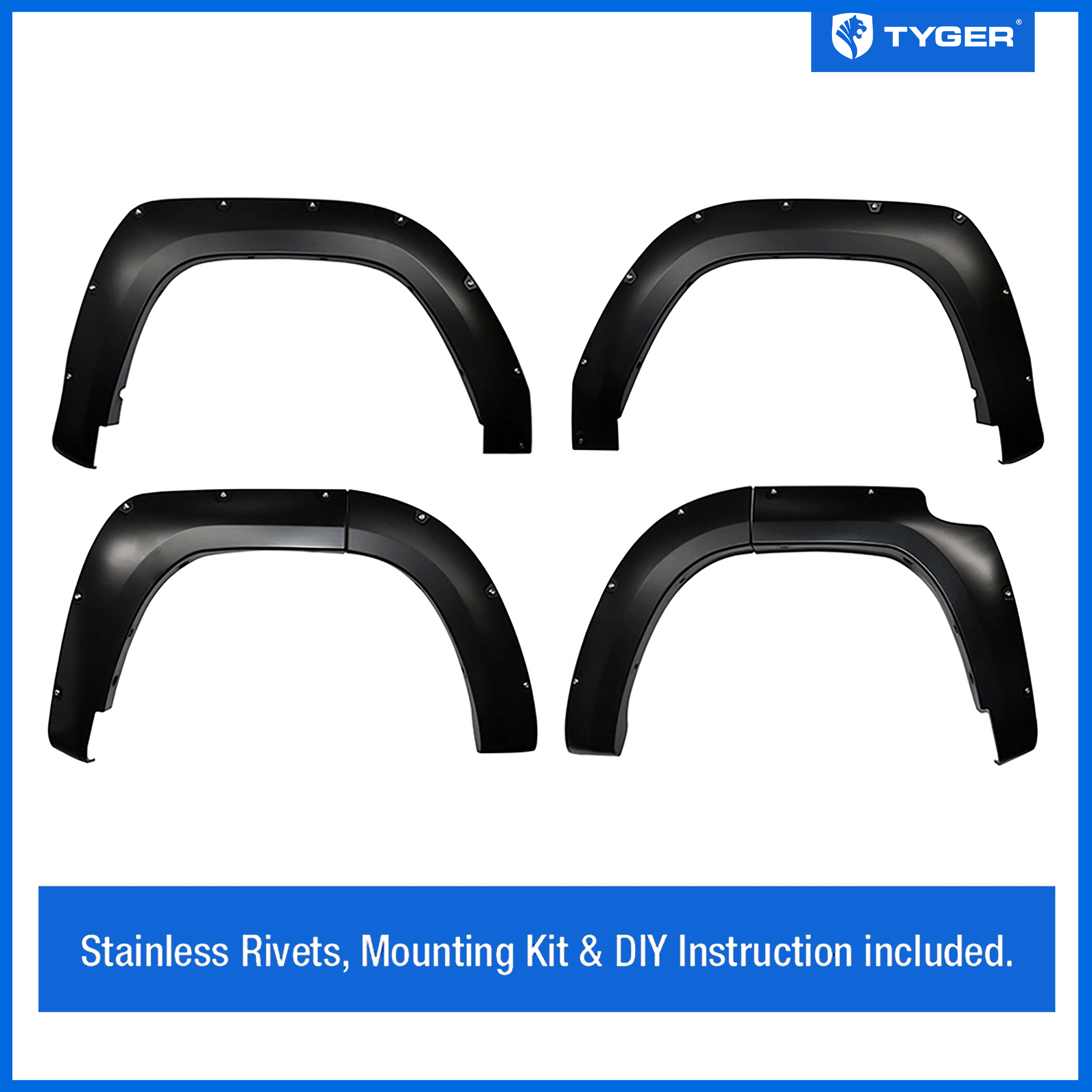 Bolt-Riveted Style 4PC fit 14-23 Toyota 4Runner | Paintable Smooth Textured