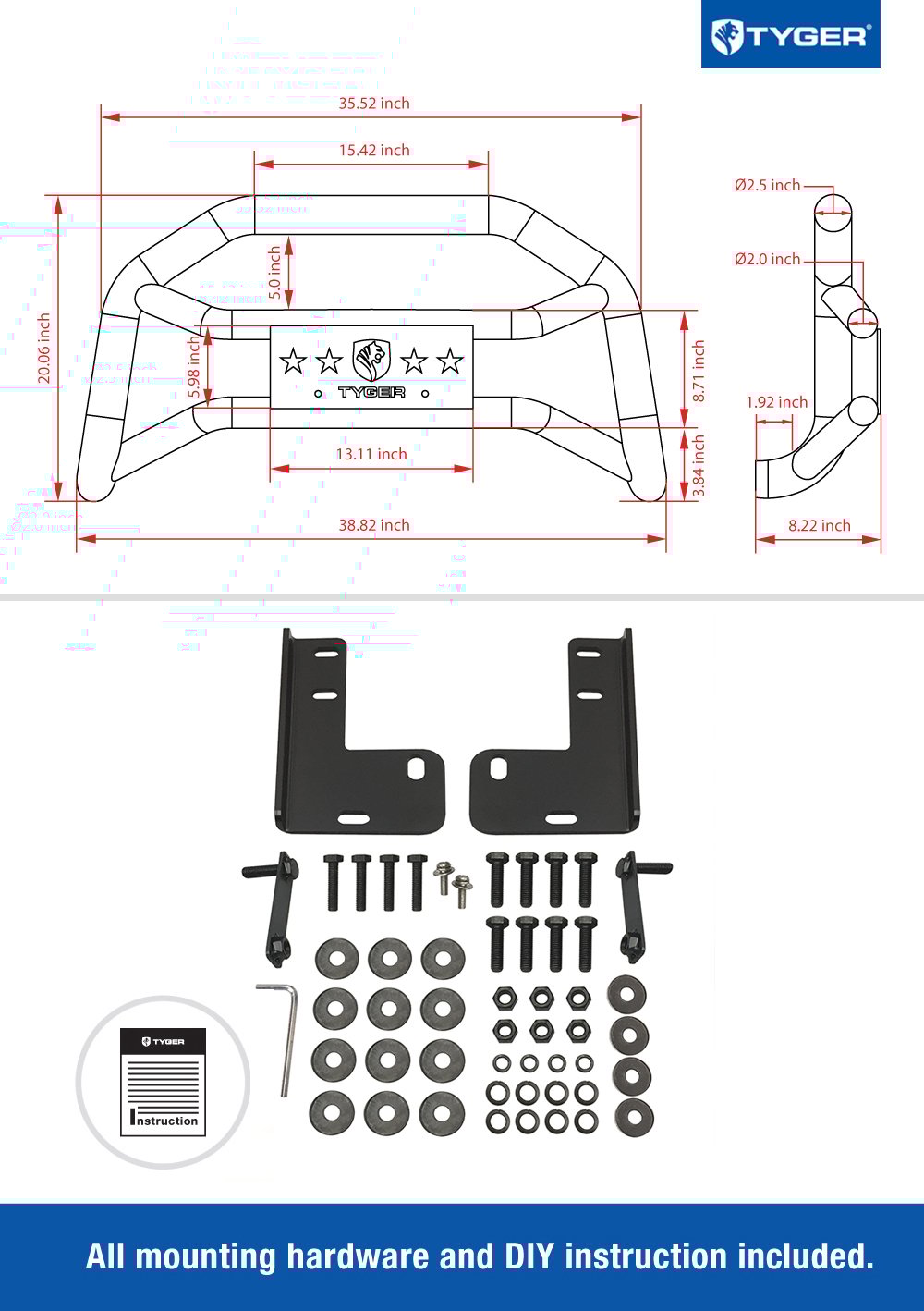 Front Bumper Guard Fit 18-25 Wrangler JL (NOT JK); 20-25 Gladiator | Textured Black TG-GD6J60468