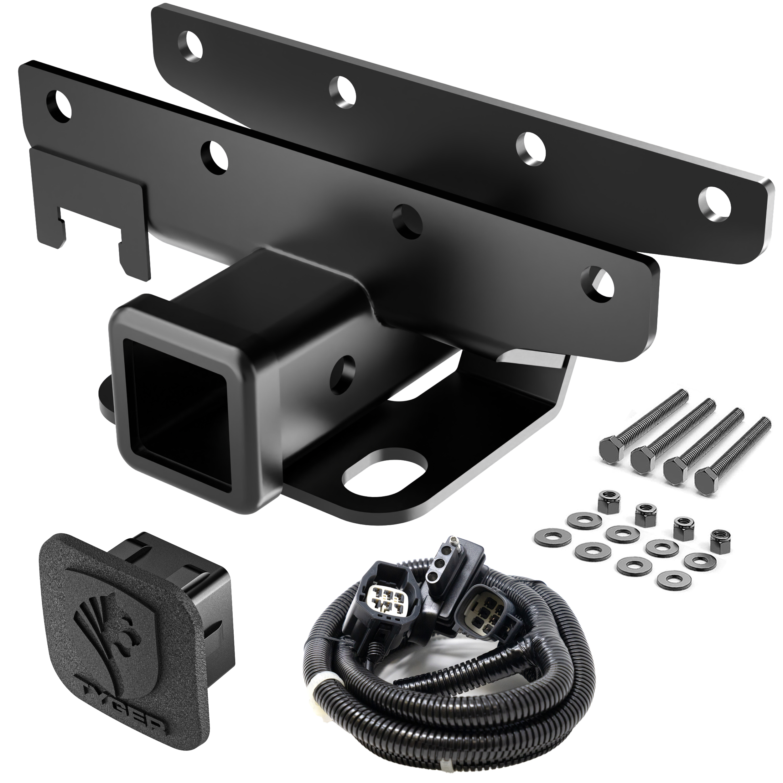 2" Receiver Hitch Kit & Wiring Harness & Hitch Cover Fit 2007-2018 Wrangler JK TG-HC2J001K