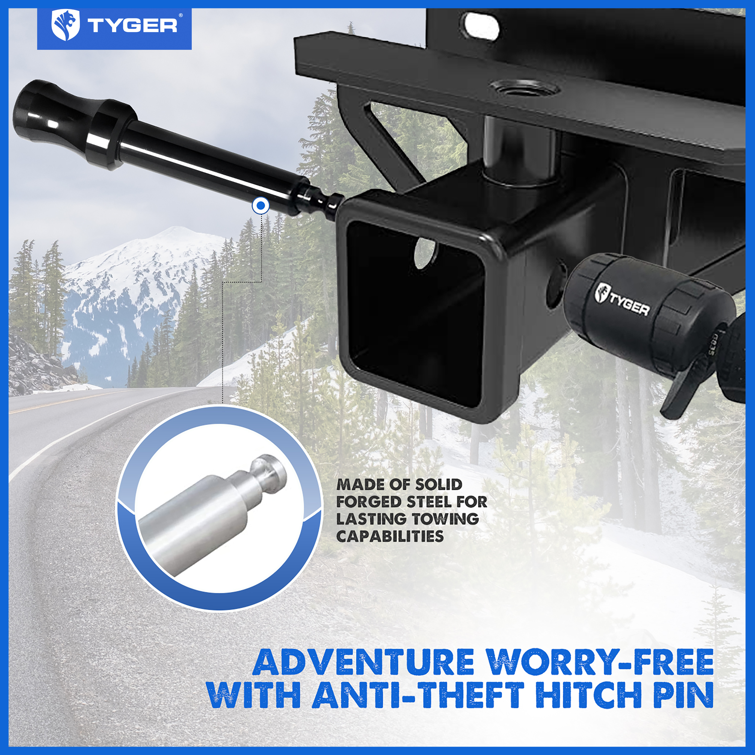 TYGER Solid Trailer Hitch Lock Pin with Locking Key - Fit 5/8in