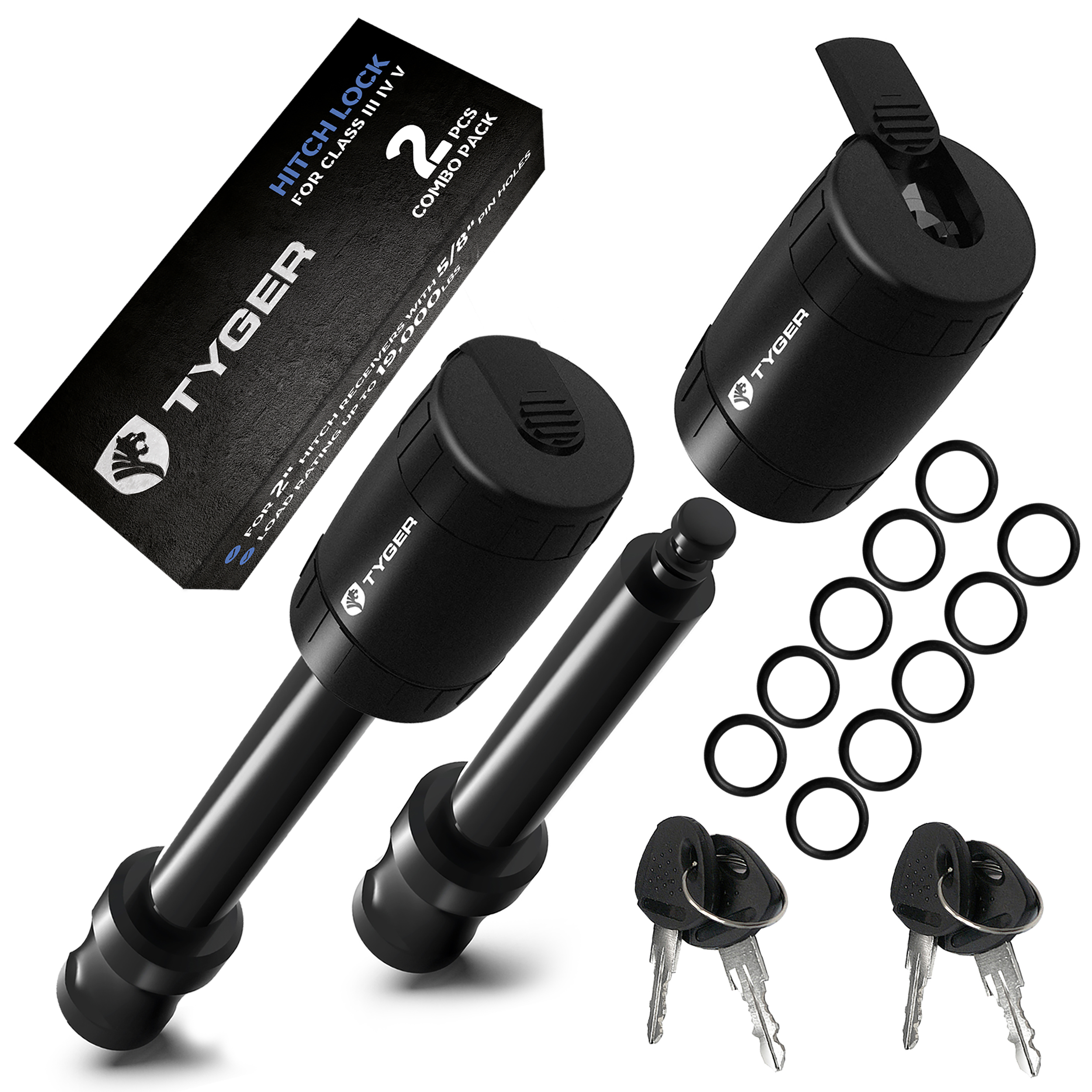 TYGER Solid Trailer Hitch Lock Pin with Locking Key - Fit 5/8" Holes on 2" Receiver Class III IV V