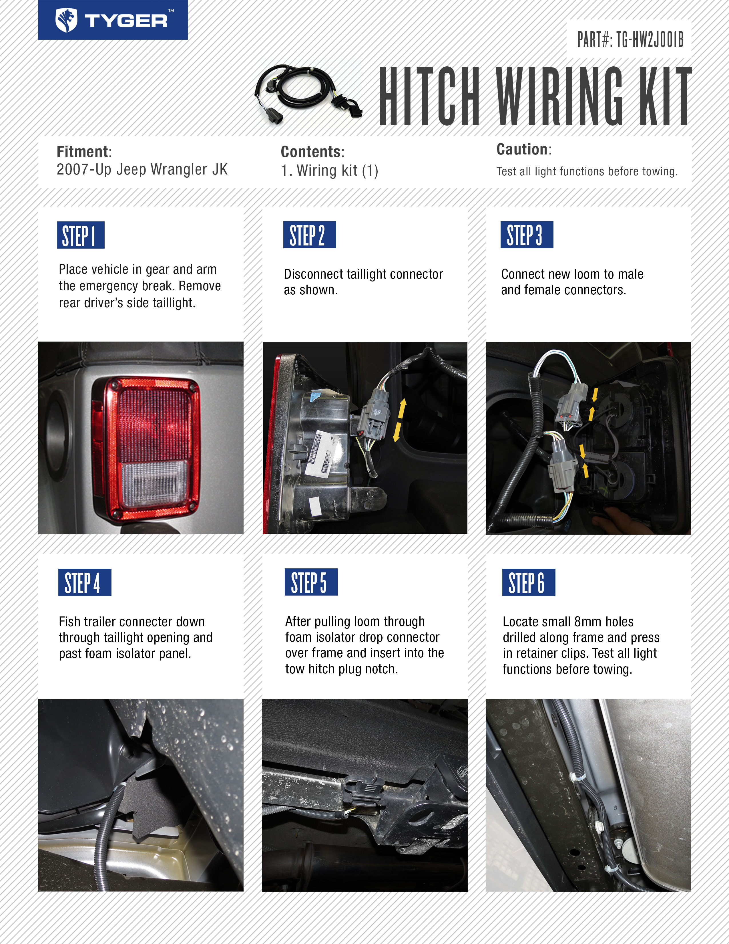 55in Hitch Wiring Harness Kit Fit 2007-2018 Wrangler JK | 2 Door & 4 Door  TG-HW2J001B