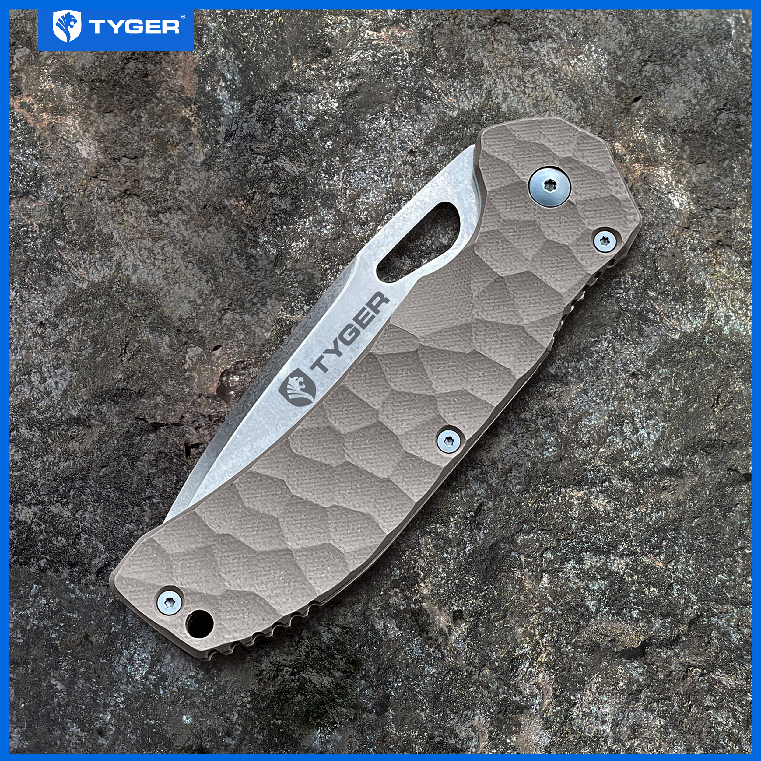Tyger K4 EDC Folding Pocket Knife | AUS-8 Stainless Steel Blade | Tan G-10 Handle - TG-KF7A2227