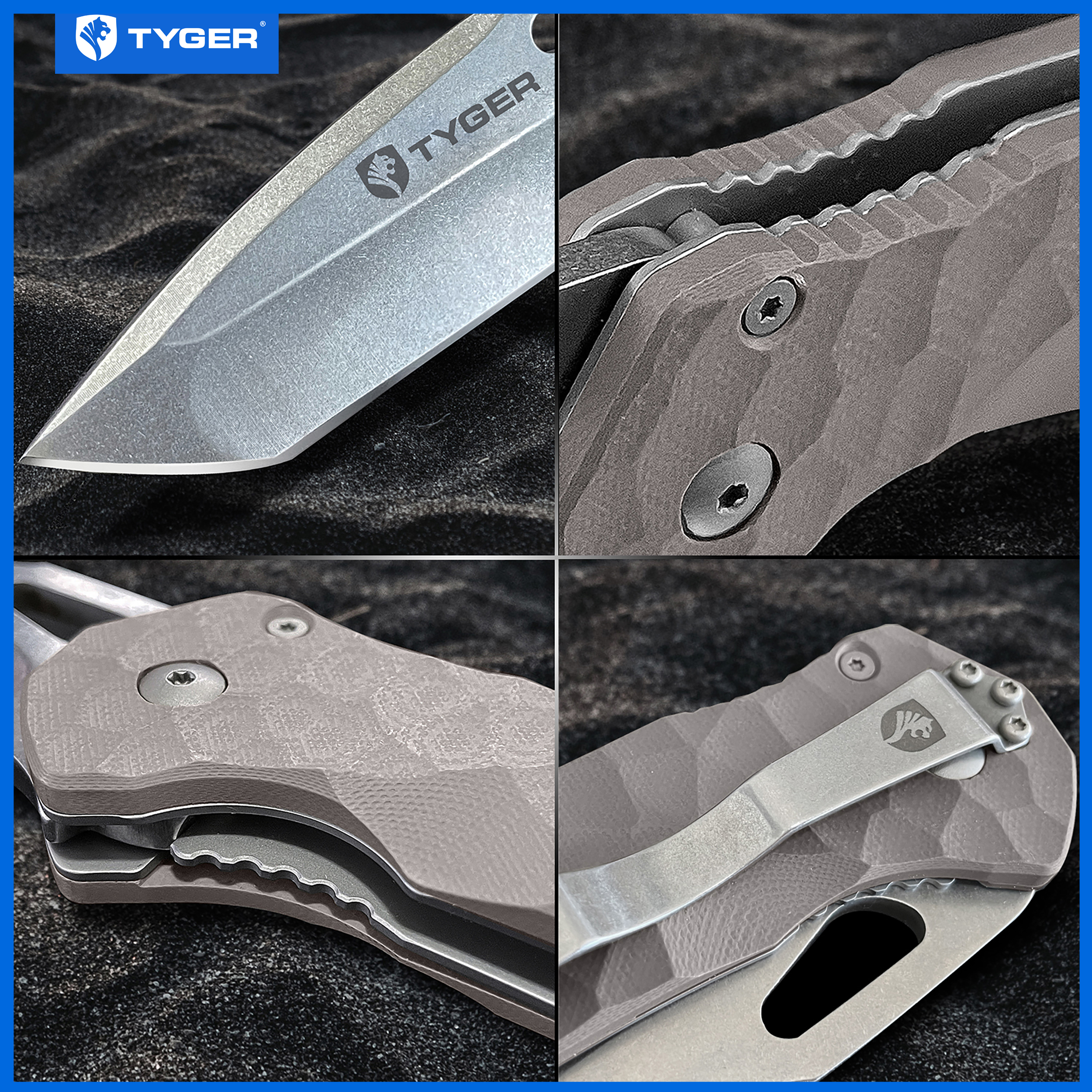Tyger K4 EDC Folding Pocket Knife | AUS-8 Stainless Steel Blade | Tan G-10 Handle - TG-KF7A2227