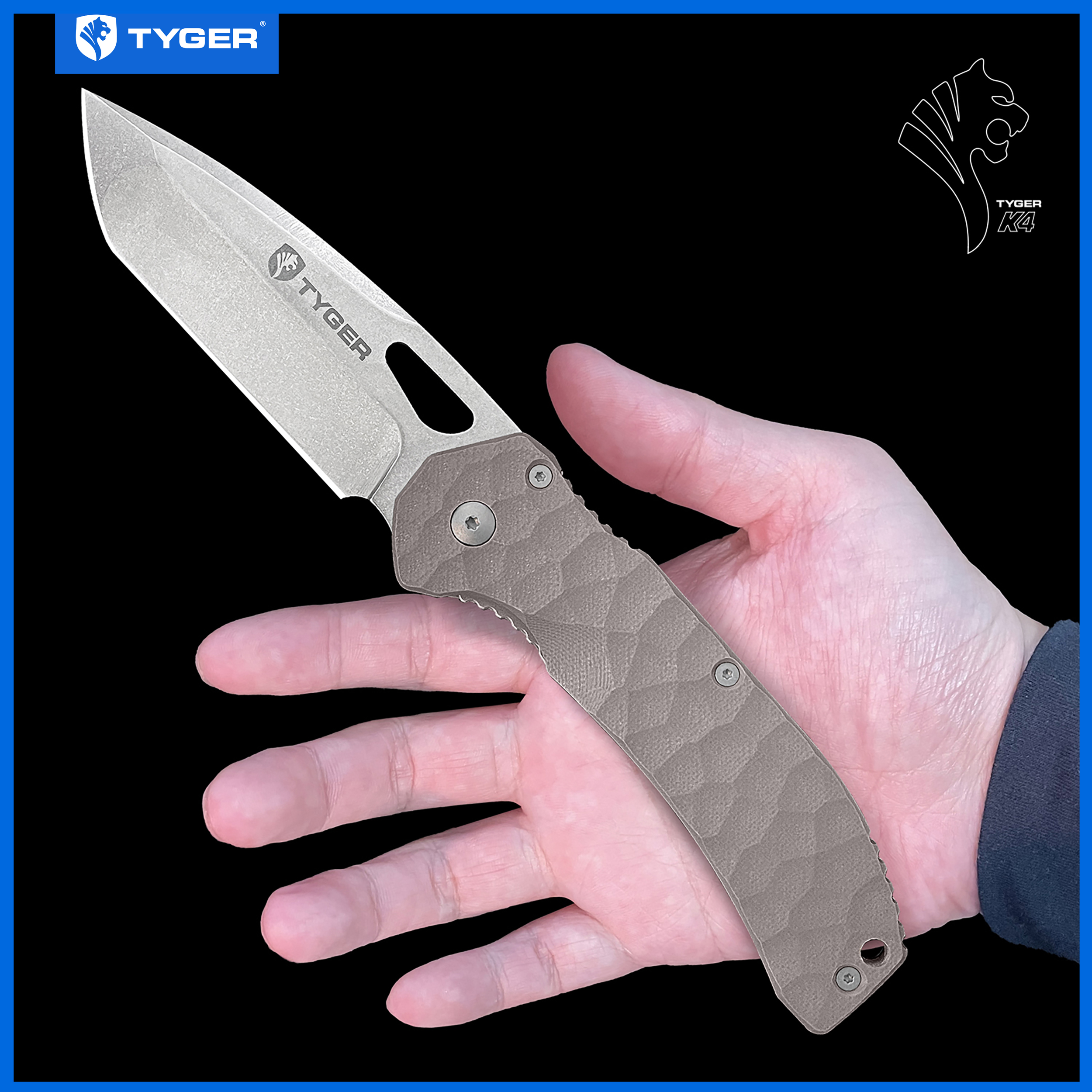 Tyger K4 EDC Folding Pocket Knife | AUS-8 Stainless Steel Blade | Tan G-10 Handle - TG-KF7A2227