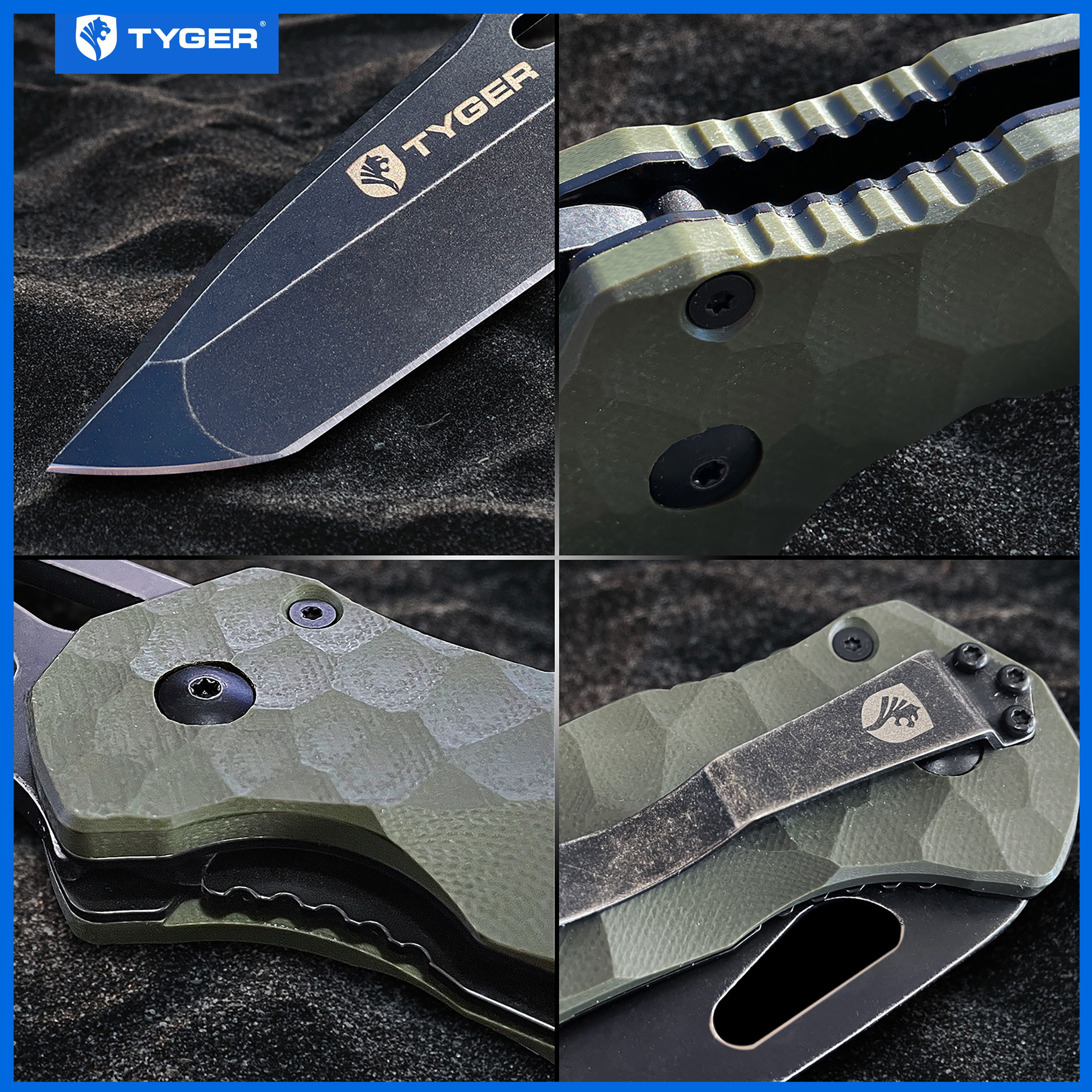 Tyger K4 EDC Folding Pocket Knife | TiC AUS-8 S. Steel Blade | Green G-10 Handle - TG-KF7A2368