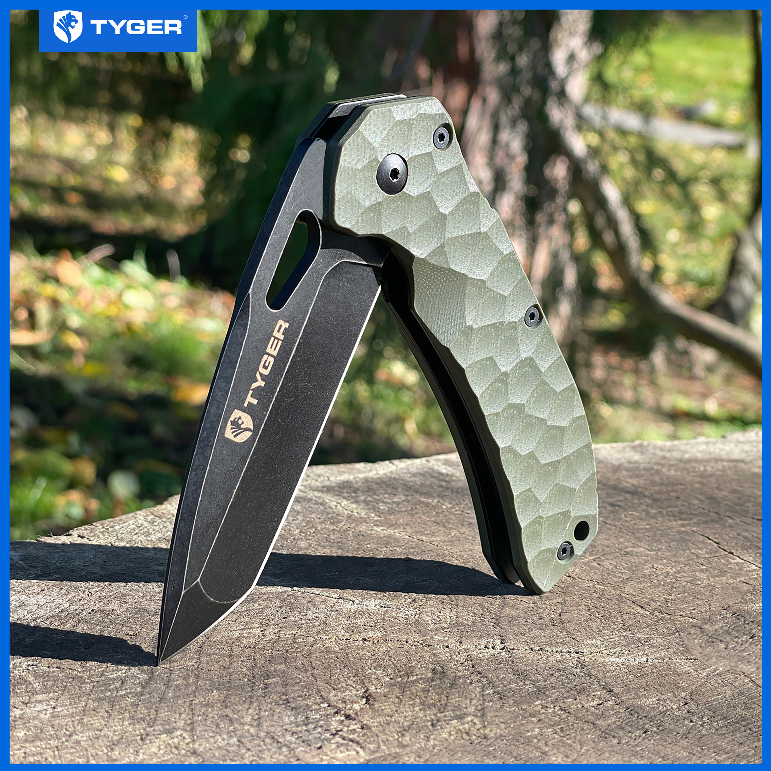 Tyger K4 EDC Folding Pocket Knife | TiC AUS-8 S. Steel Blade | Green G-10 Handle - TG-KF7A2368