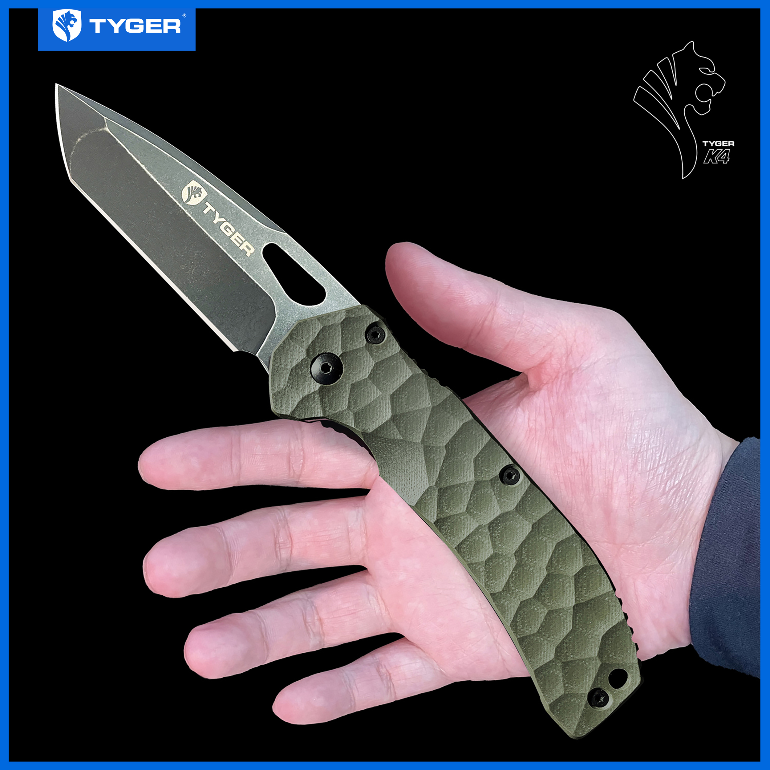Tyger K4 EDC Folding Pocket Knife | TiC AUS-8 S. Steel Blade | Green G-10 Handle - TG-KF7A2368