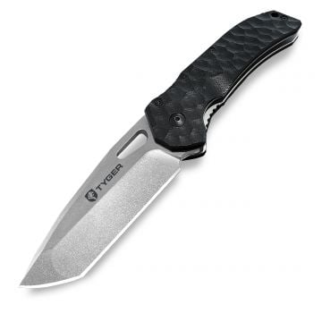 Tyger K4 EDC Folding Pocket Knife | AUS-8 Stainless Steel Blade | Black G-10 Handle - TG-KF7A2837