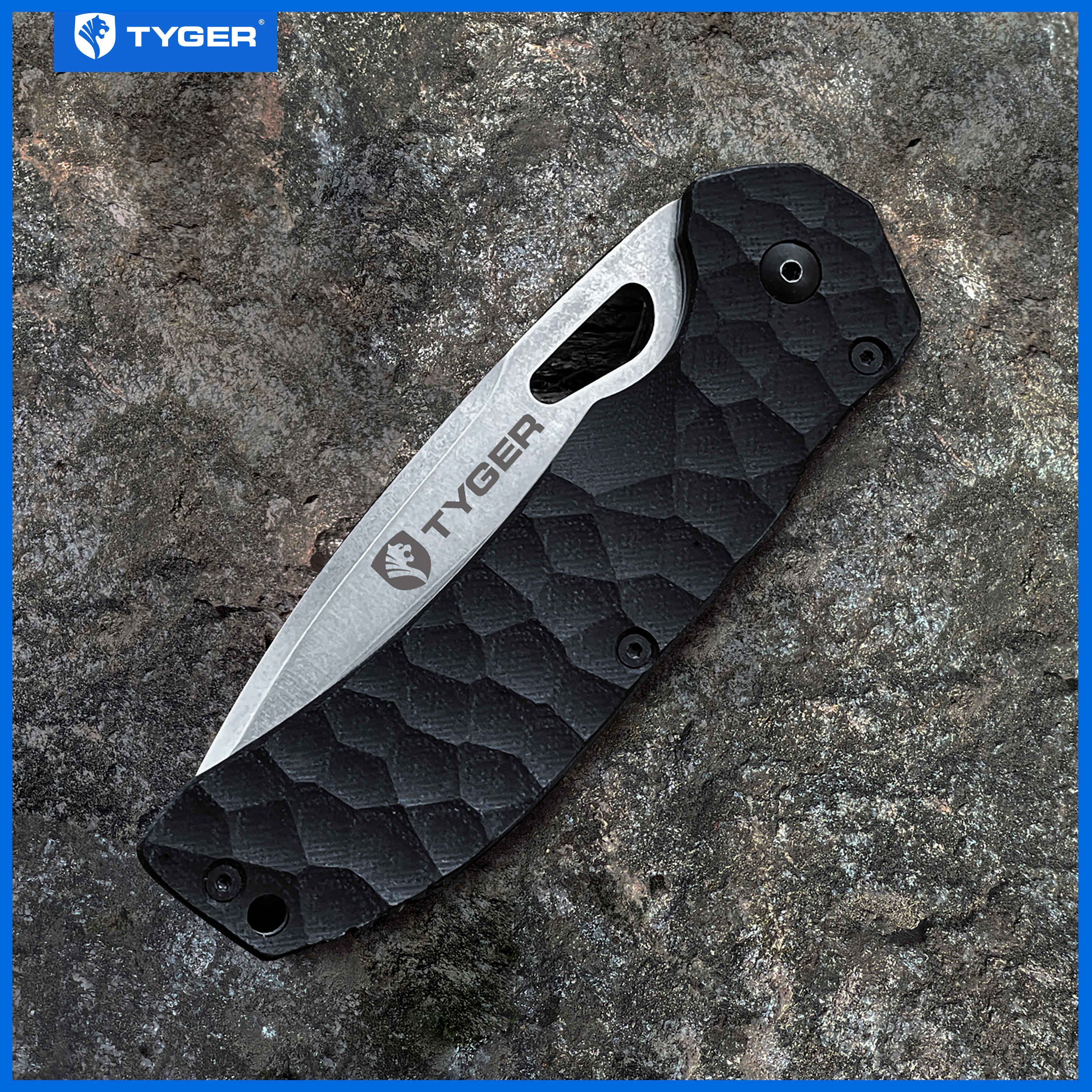 Tyger K4 EDC Folding Pocket Knife | AUS-8 Stainless Steel Blade | Black G-10 Handle - TG-KF7A2837