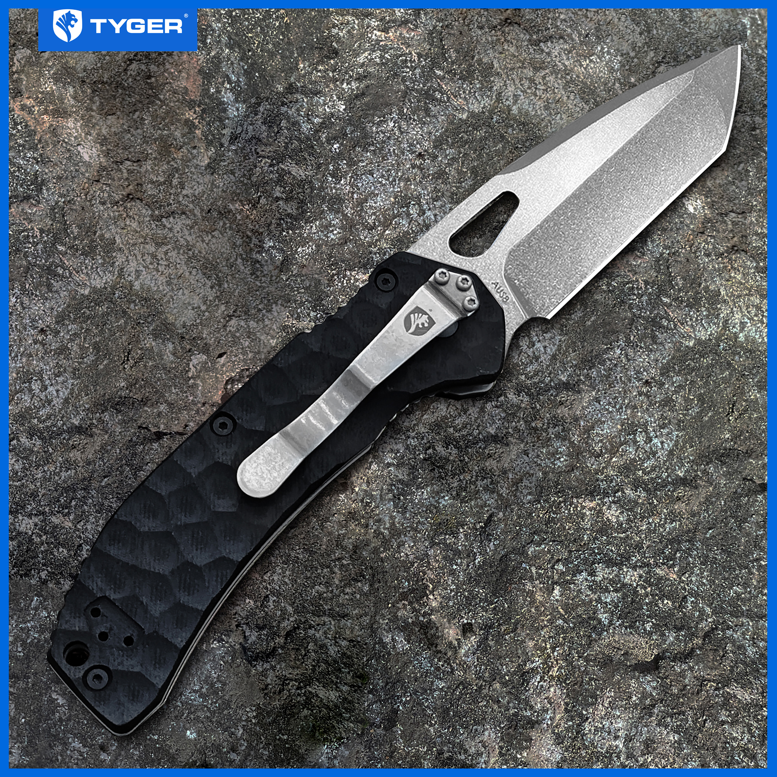 Tyger K4 EDC Folding Pocket Knife | AUS-8 Stainless Steel Blade | Black G-10 Handle - TG-KF7A2837