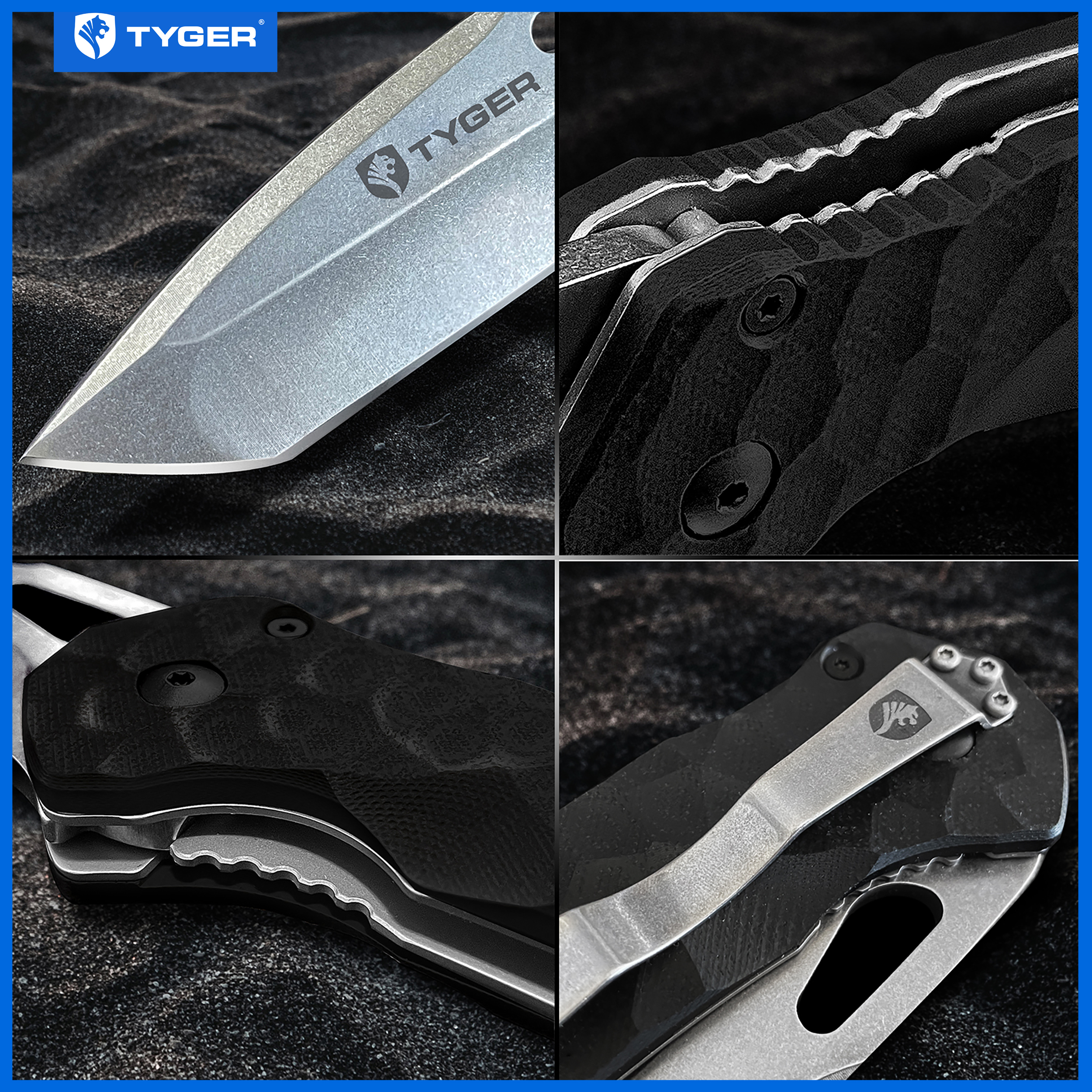 Tyger K4 EDC Folding Pocket Knife | AUS-8 Stainless Steel Blade | Black G-10 Handle - TG-KF7A2837