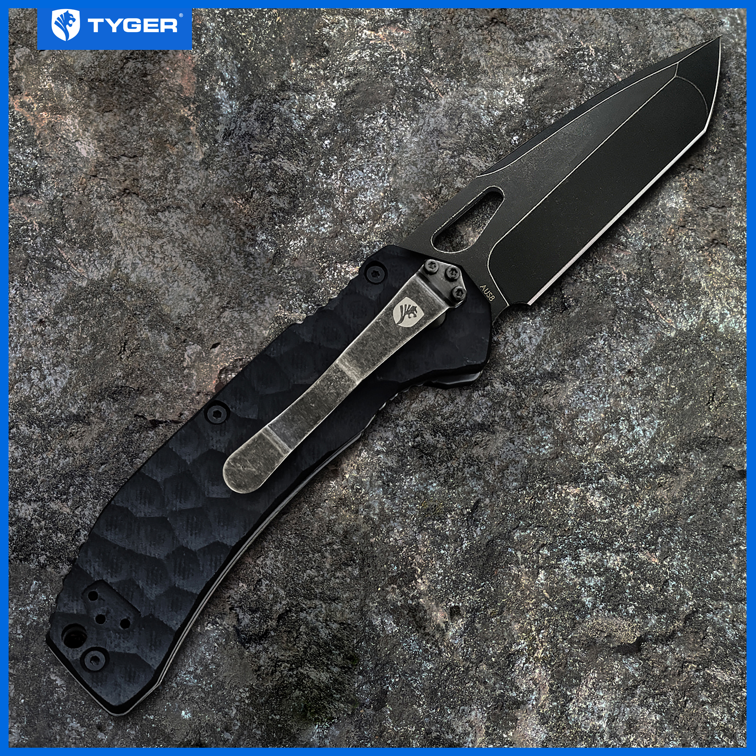Tyger K4 EDC Folding Pocket Knife | TiC AUS-8 S. Steel Blade | Black G-10 Handle - TG-KF7A2858
