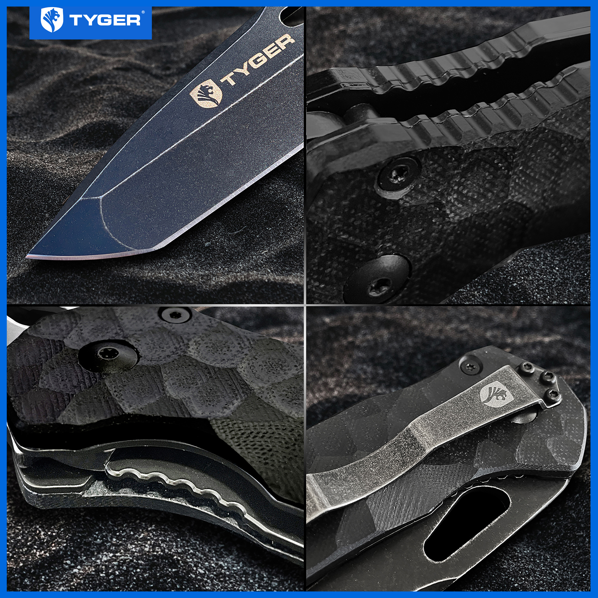 Tyger K4 EDC Folding Pocket Knife | TiC AUS-8 S. Steel Blade | Black G-10 Handle - TG-KF7A2858