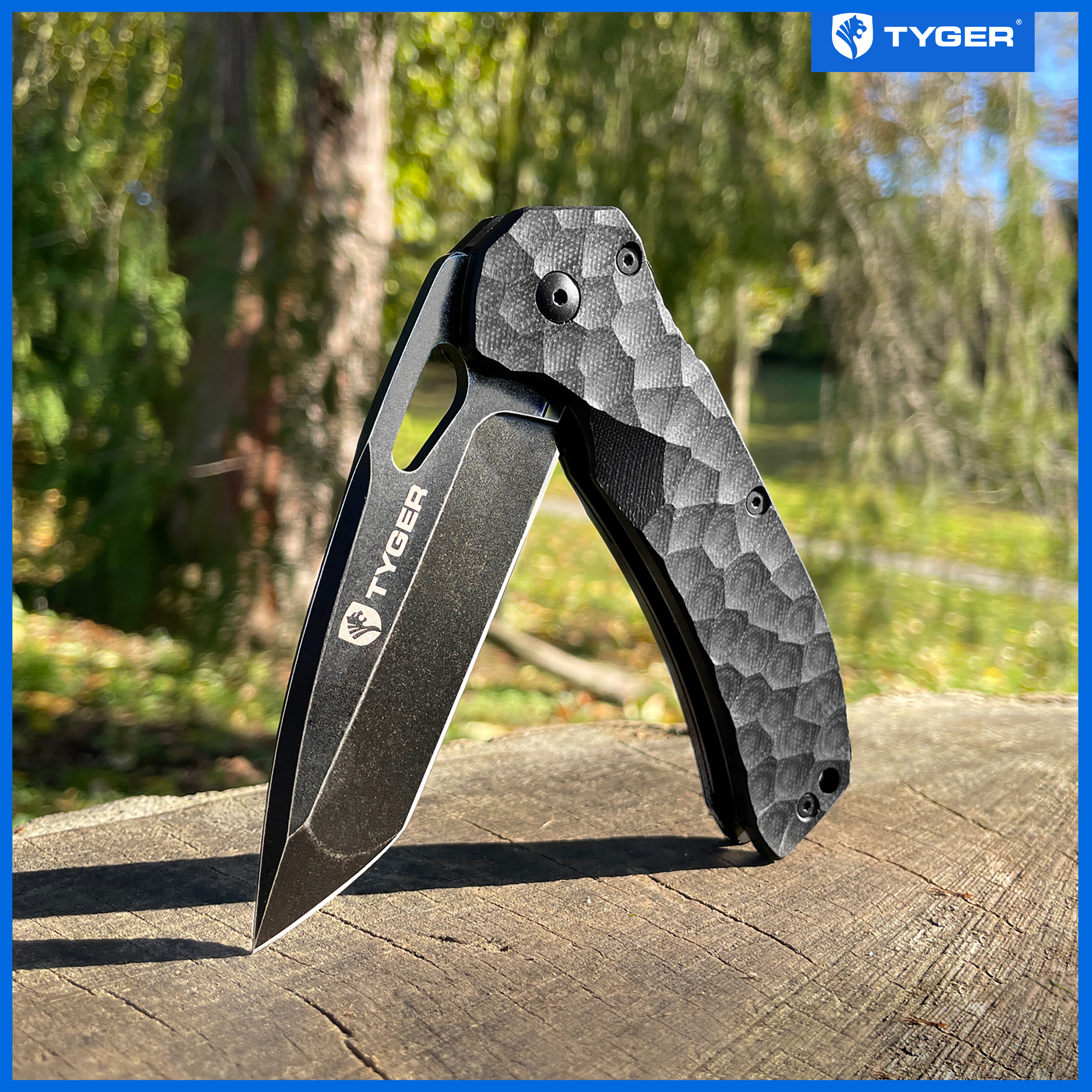 Tyger K4 EDC Folding Pocket Knife | TiC AUS-8 S. Steel Blade | Black G-10 Handle - TG-KF7A2858