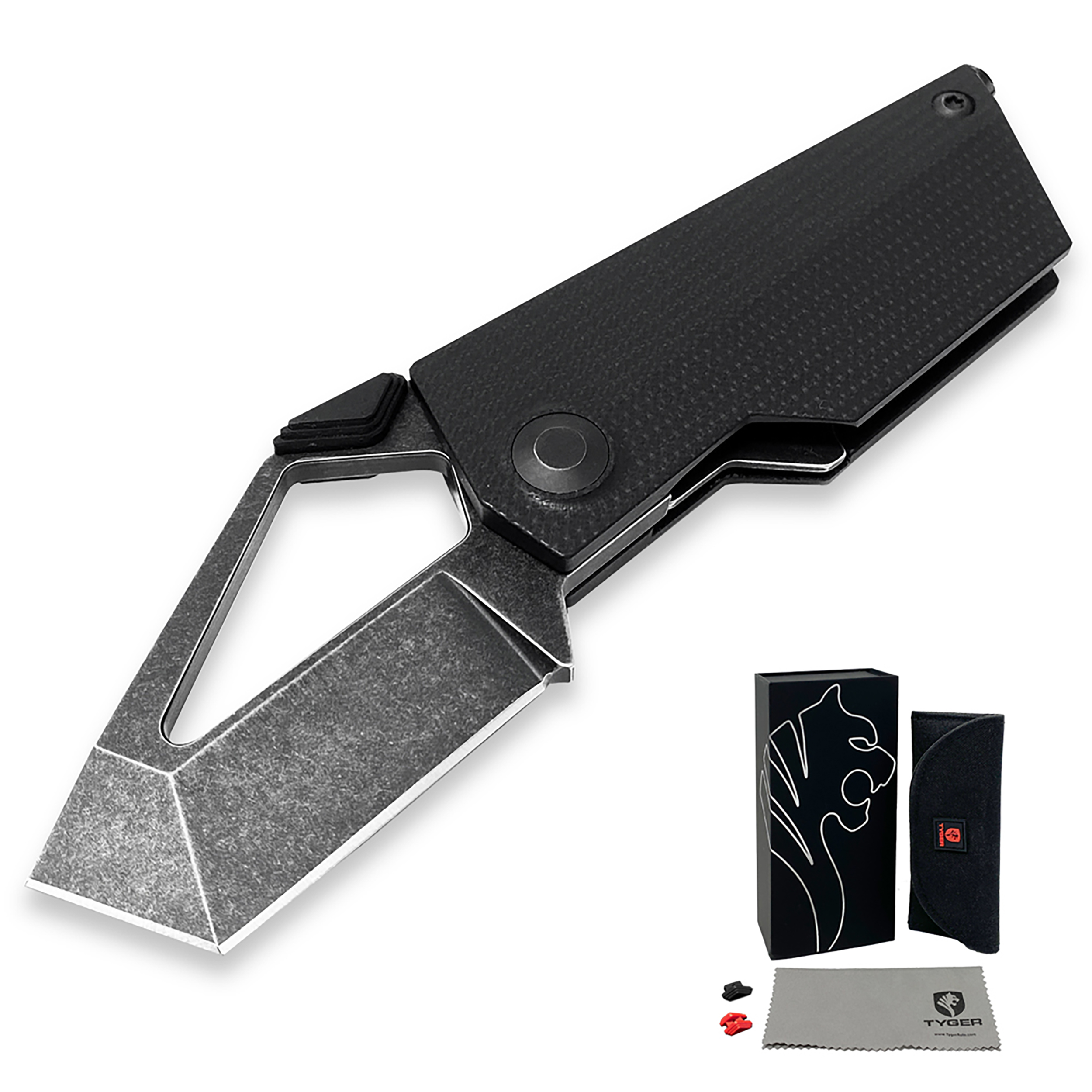 Tyger K7 EDC Folding Pocket Knife | Black 154CM Steel Blade | G-10 Handle - TG-KF9C2898