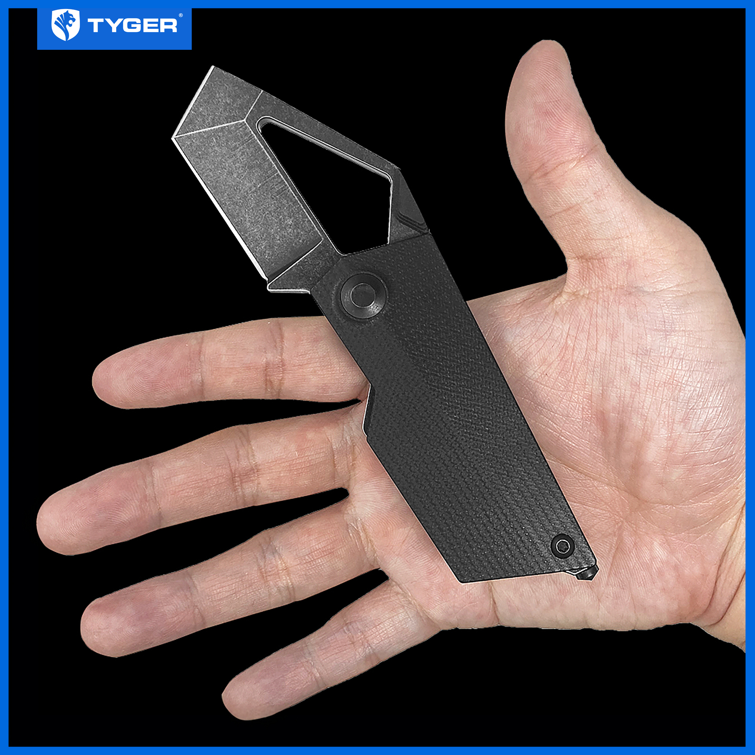 Tyger K7 EDC Folding Pocket Knife | Black 154CM Steel Blade | G-10 Handle - TG-KF9C2898