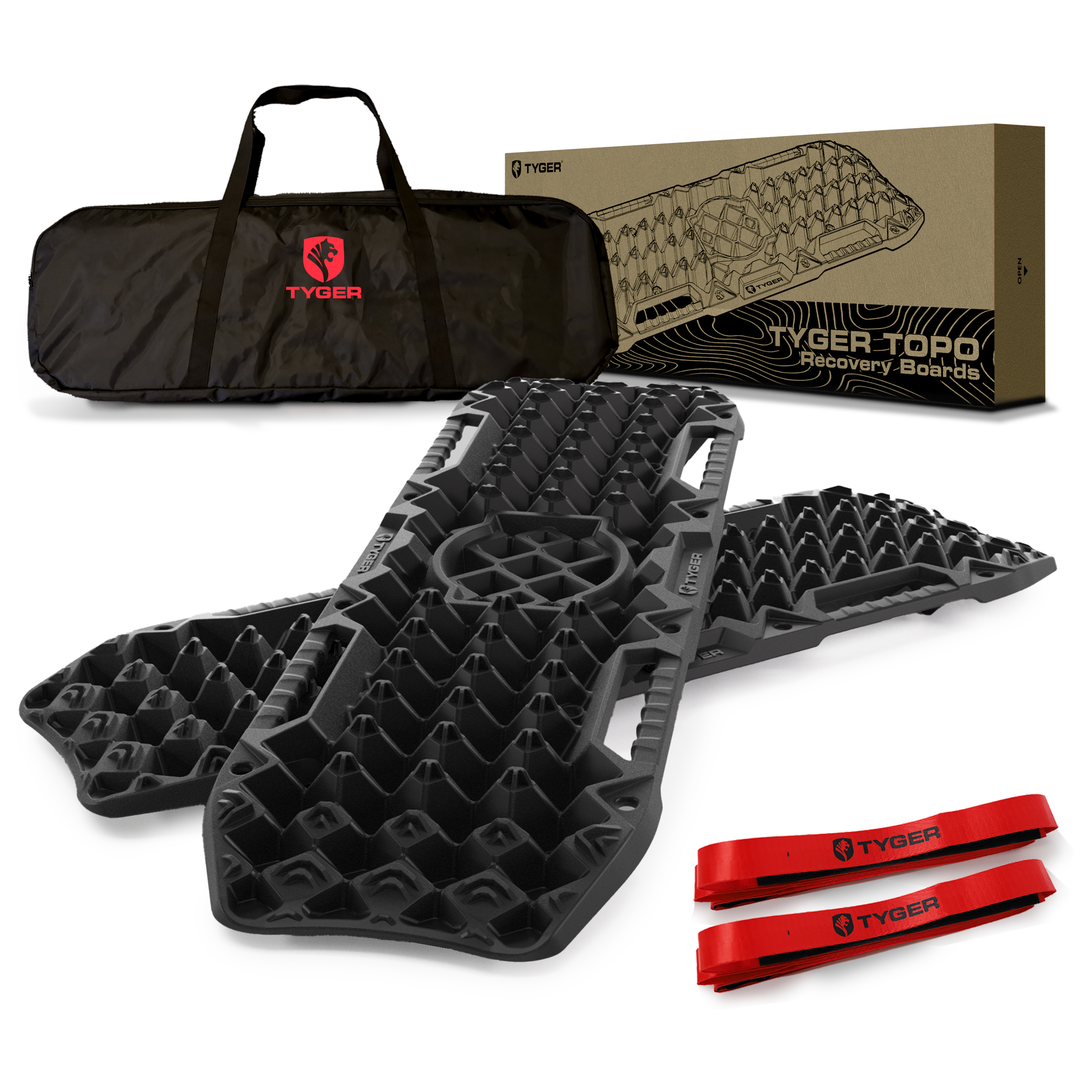 Tyger Auto Topo Off-Road Recovery Boards | Jack Lift Compatible | Extra Wide | Pair Set | Black