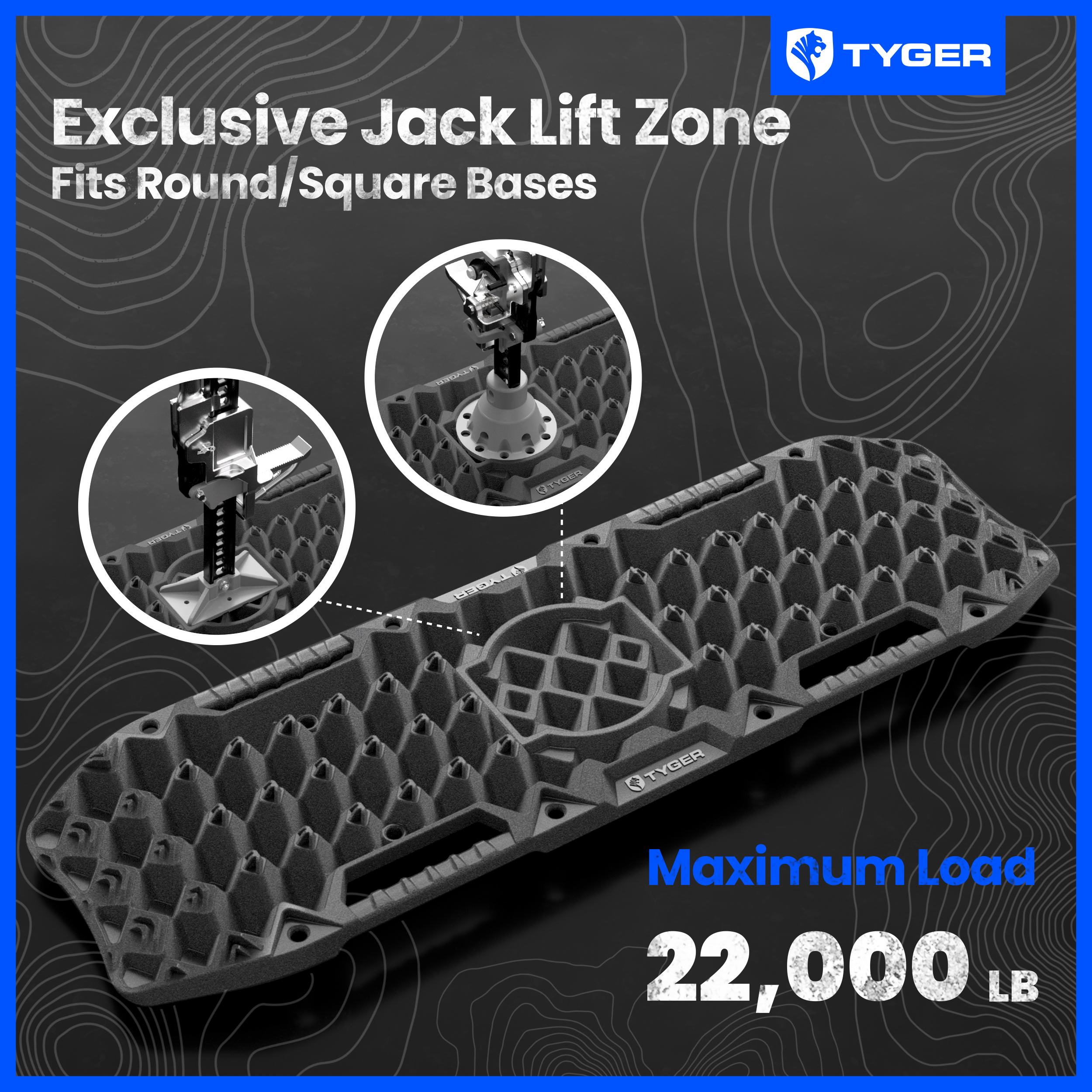 Tyger Auto Topo Off-Road Recovery Boards | Jack Lift Compatible | Extra Wide | Pair Set | Black